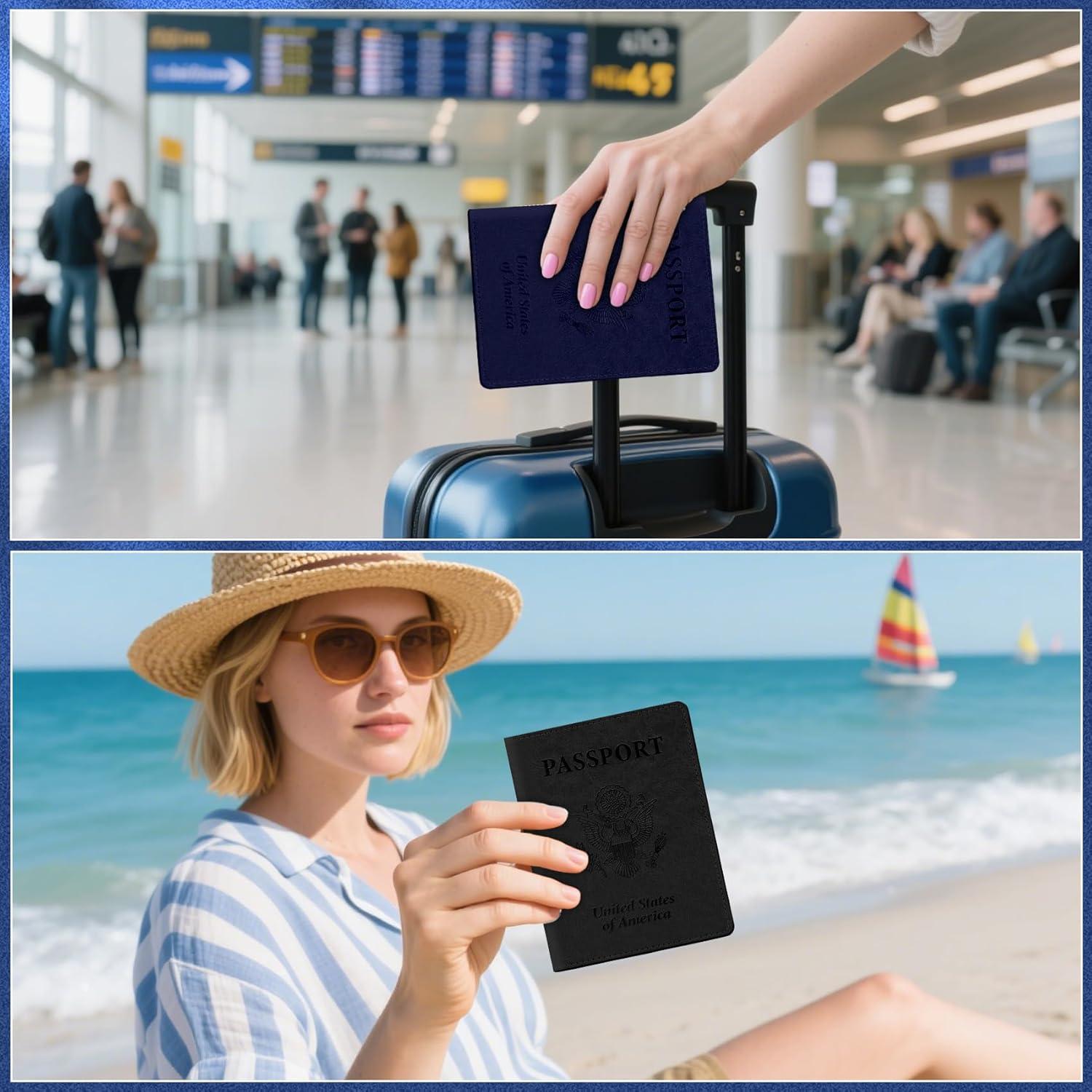 Portapasaportes de Viaje 2 PCS Cuero Sintético Negro y Azul