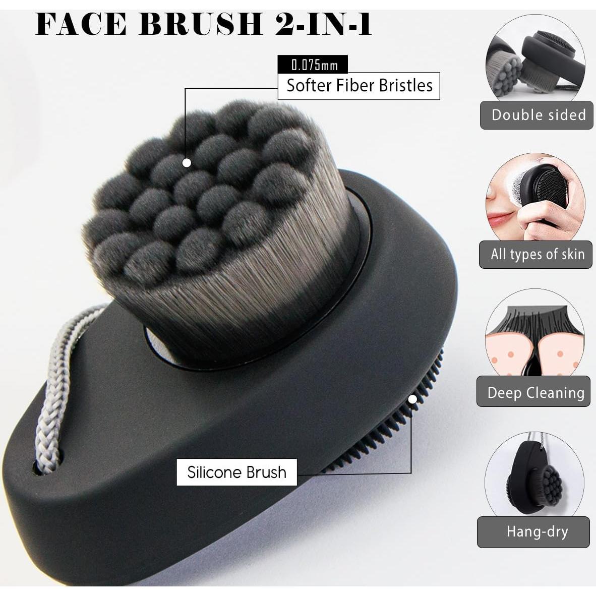 Paquete de 2 Cepillos Faciales Leeshine 2 en 1 Silicona y Cerdas