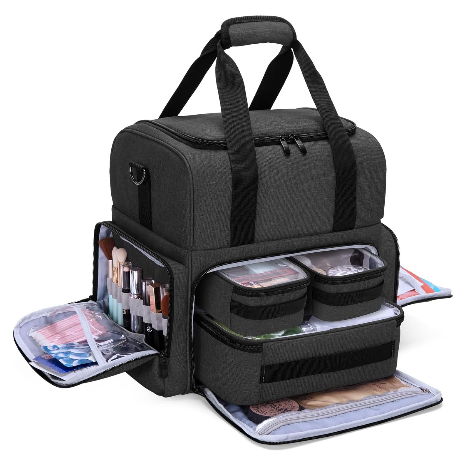 Bolsa de Maquillaje de Viaje BAFASO Grande 2 Capas Negra