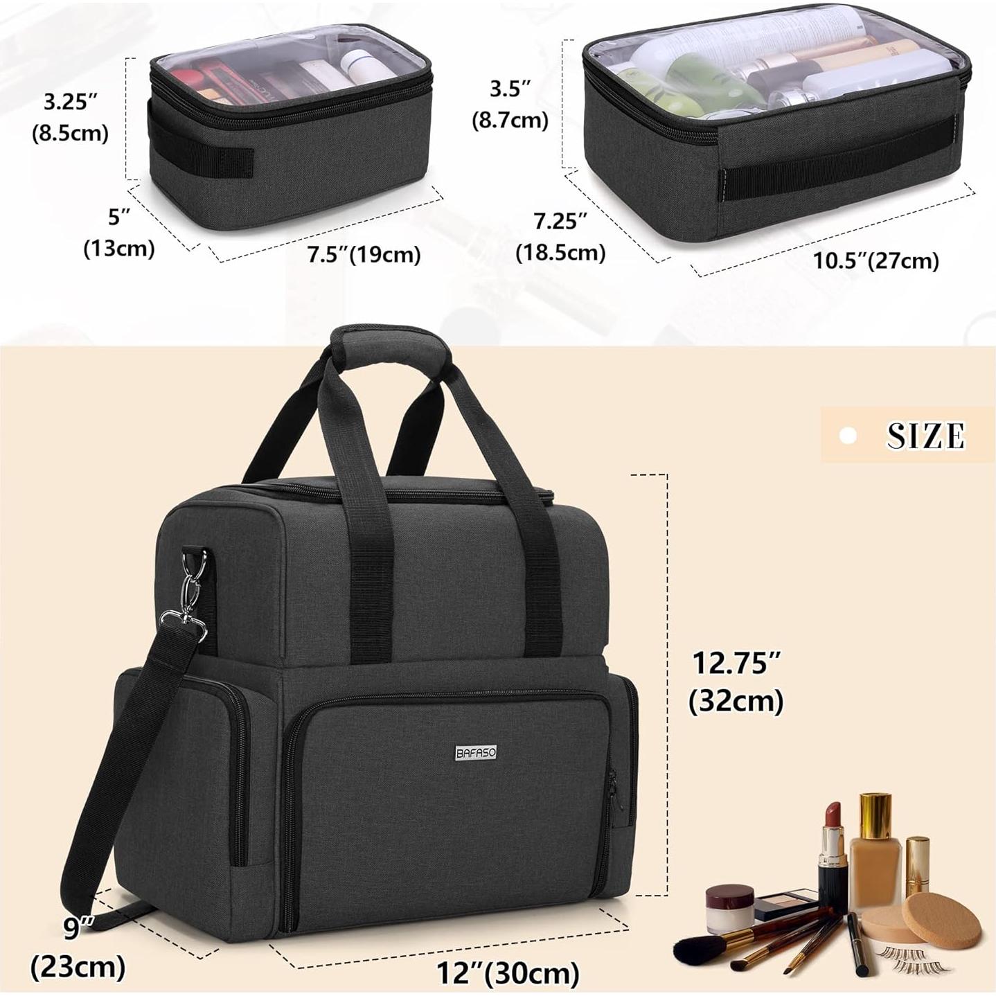 Bolsa de Maquillaje de Viaje BAFASO Grande 2 Capas Negra