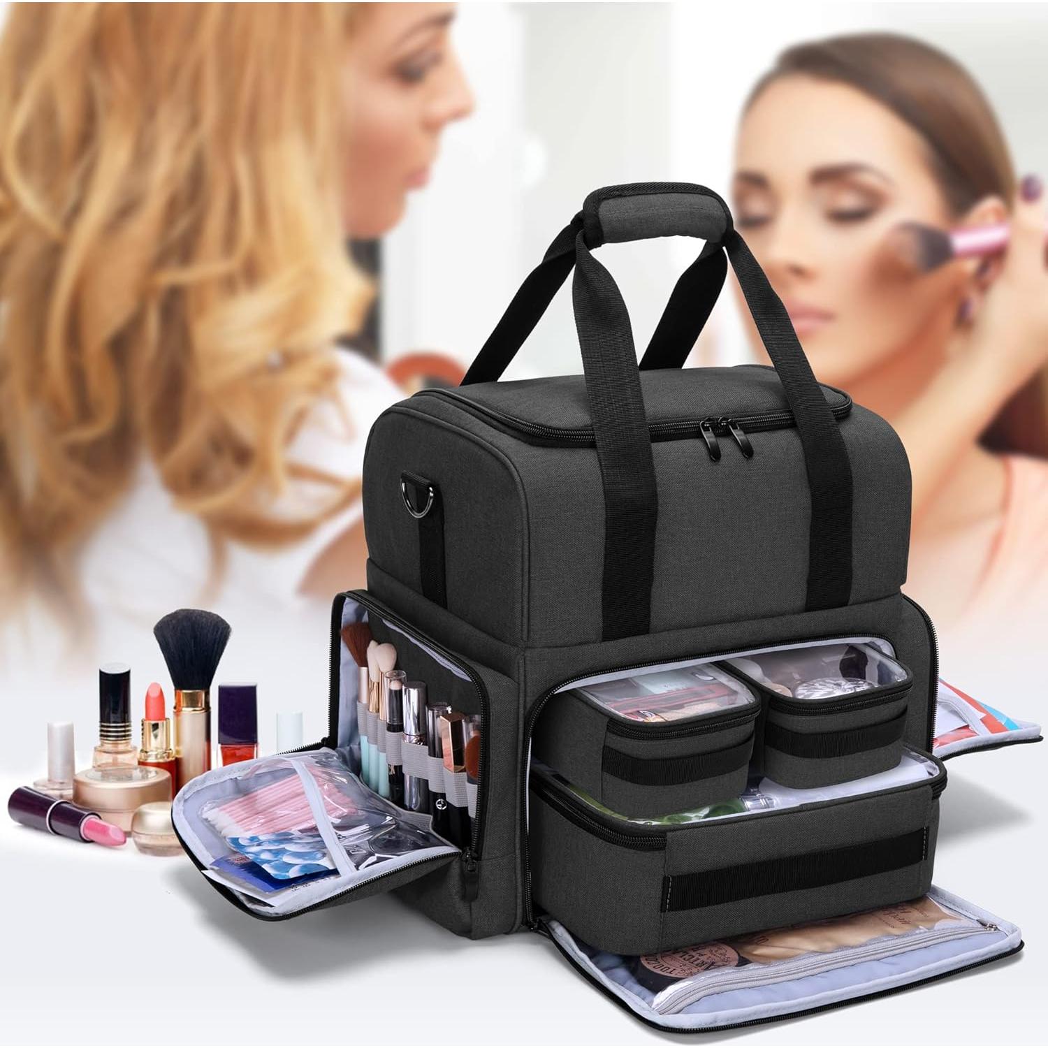 Bolsa de Maquillaje de Viaje BAFASO Grande 2 Capas Negra