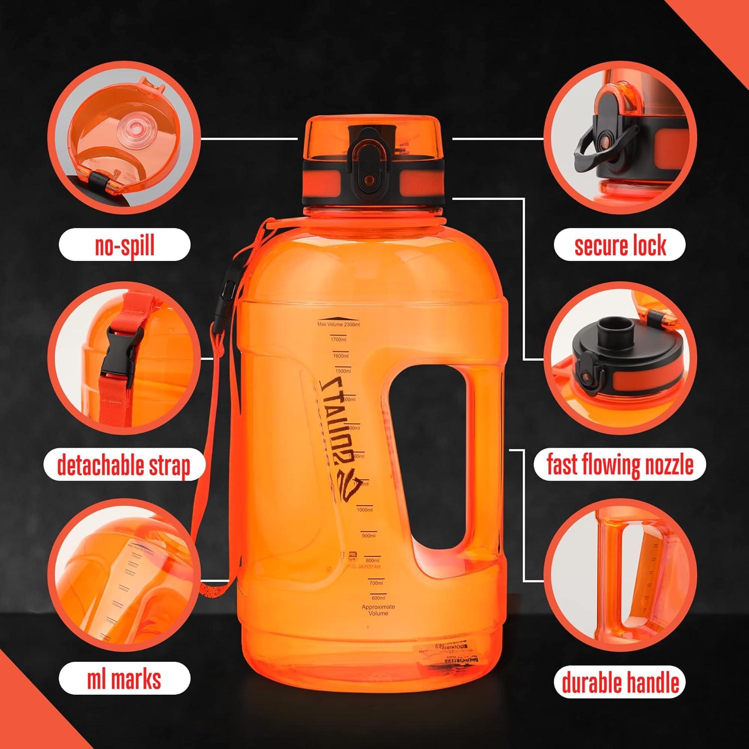 Botella de Agua Deportiva SQUATZ 2300 ml Boca Ancha Naranja