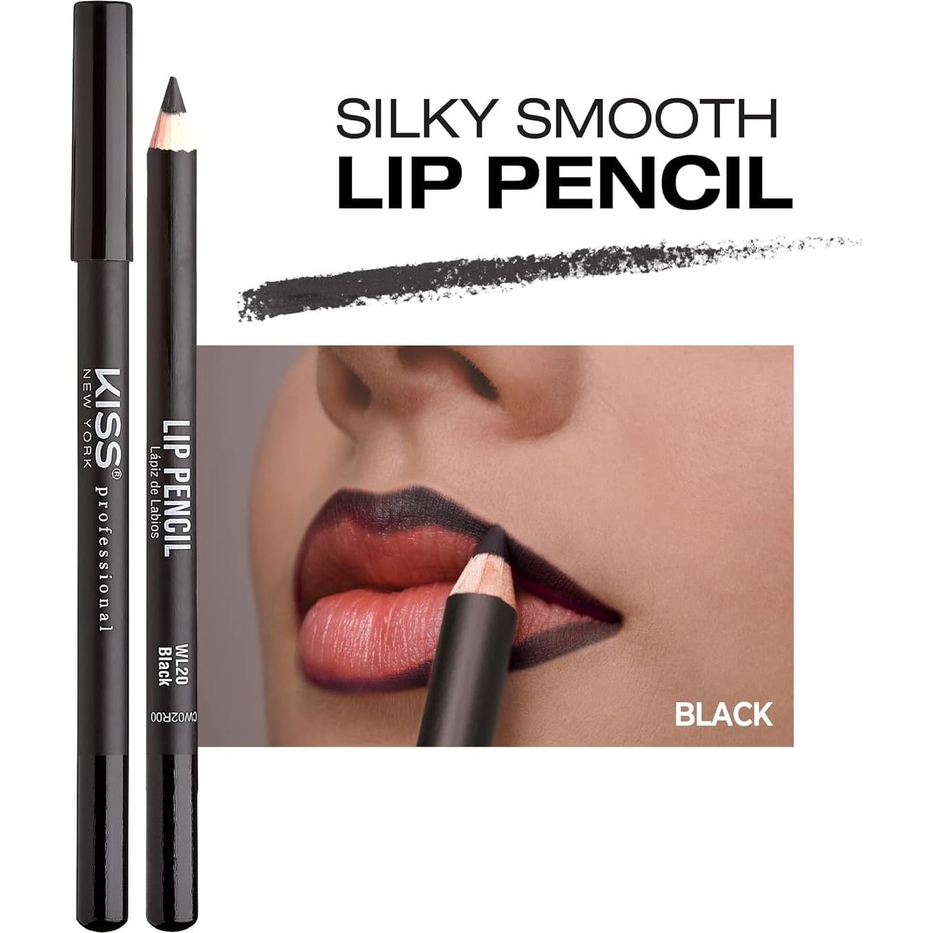 Lápiz de Labios Profesional Kiss New York - Color Negro, Cremoso y Duradero