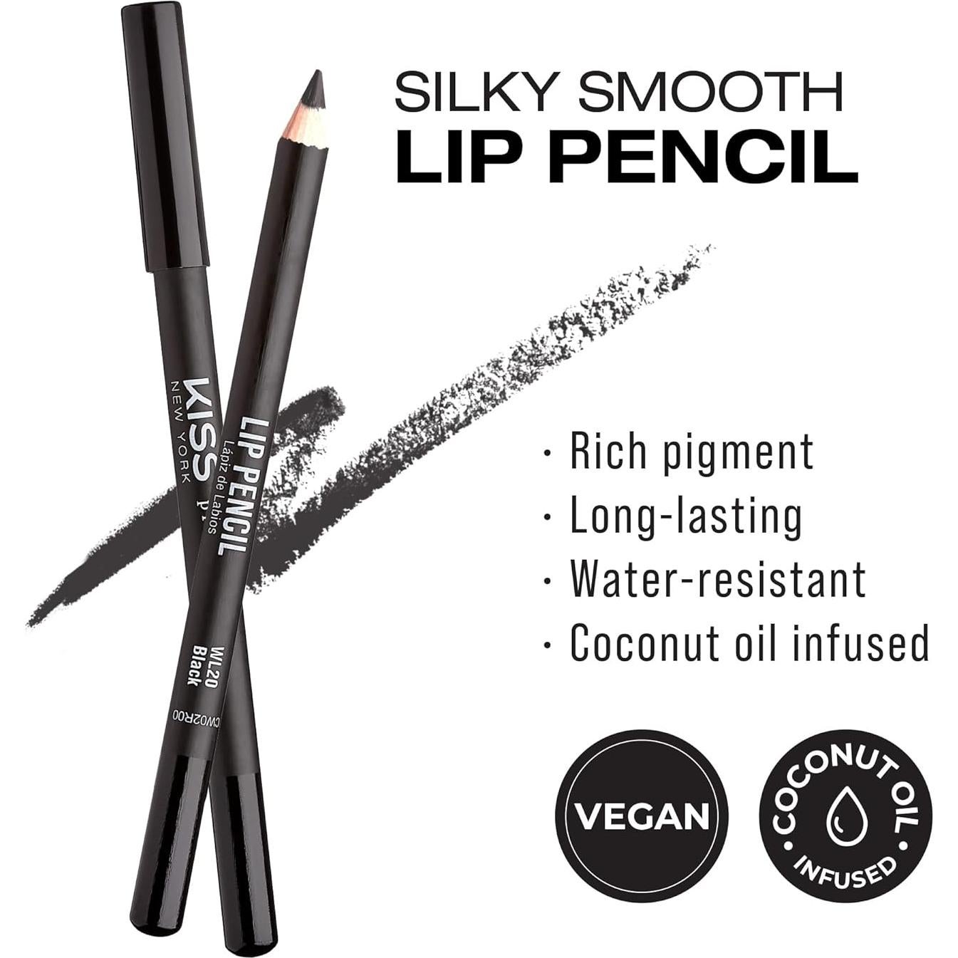 Lápiz de Labios Profesional Kiss New York - Color Negro, Cremoso y Duradero