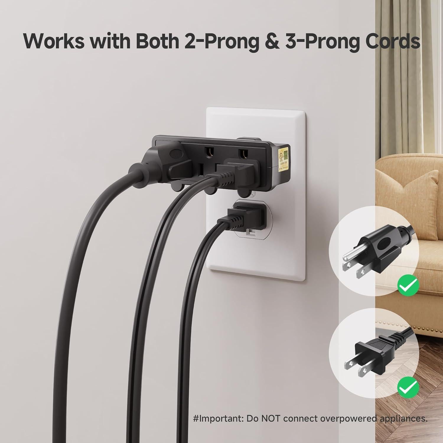 Adaptador de Pared Giratorio 3 Salidas Cable Matters Negro