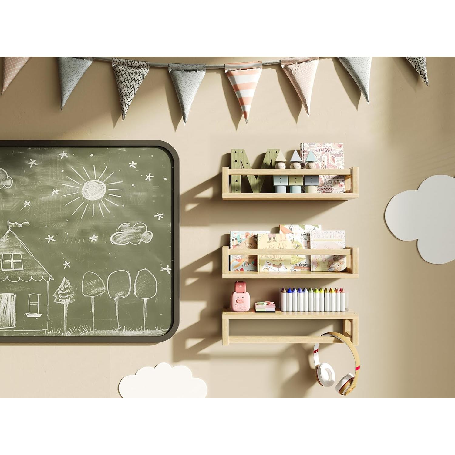 Estanterías Flotantes TidyCorner 40 cm Madera Natural 3 Unidades