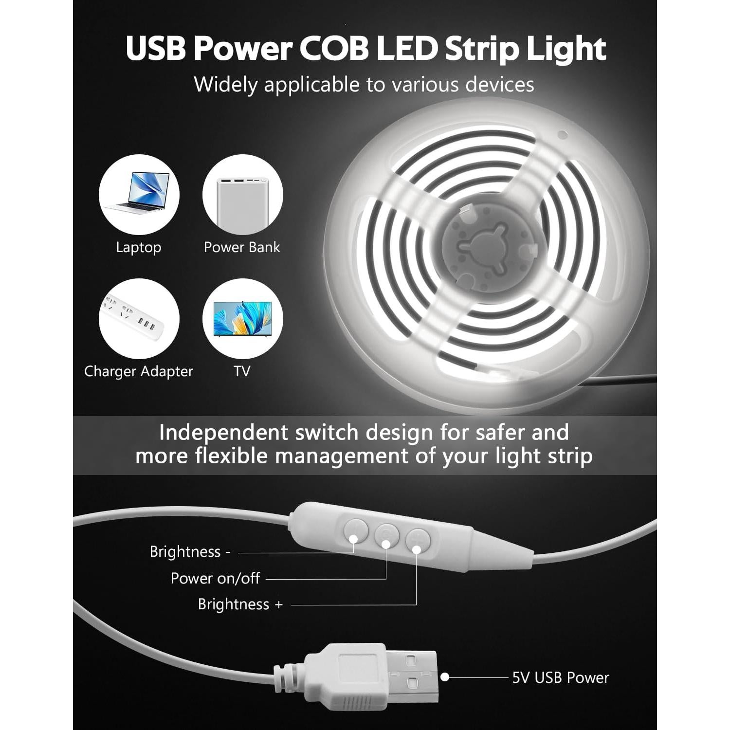 Tira de Luz LED USB 1M Samsion Blanca Fría IP67 Regulable