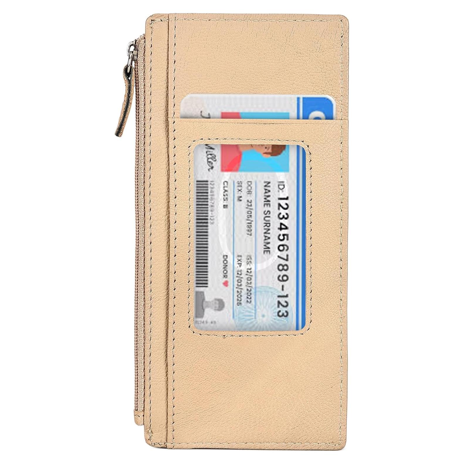 Cartera de Cuero Genuino para Mujeres Leatherboss Beige RFID