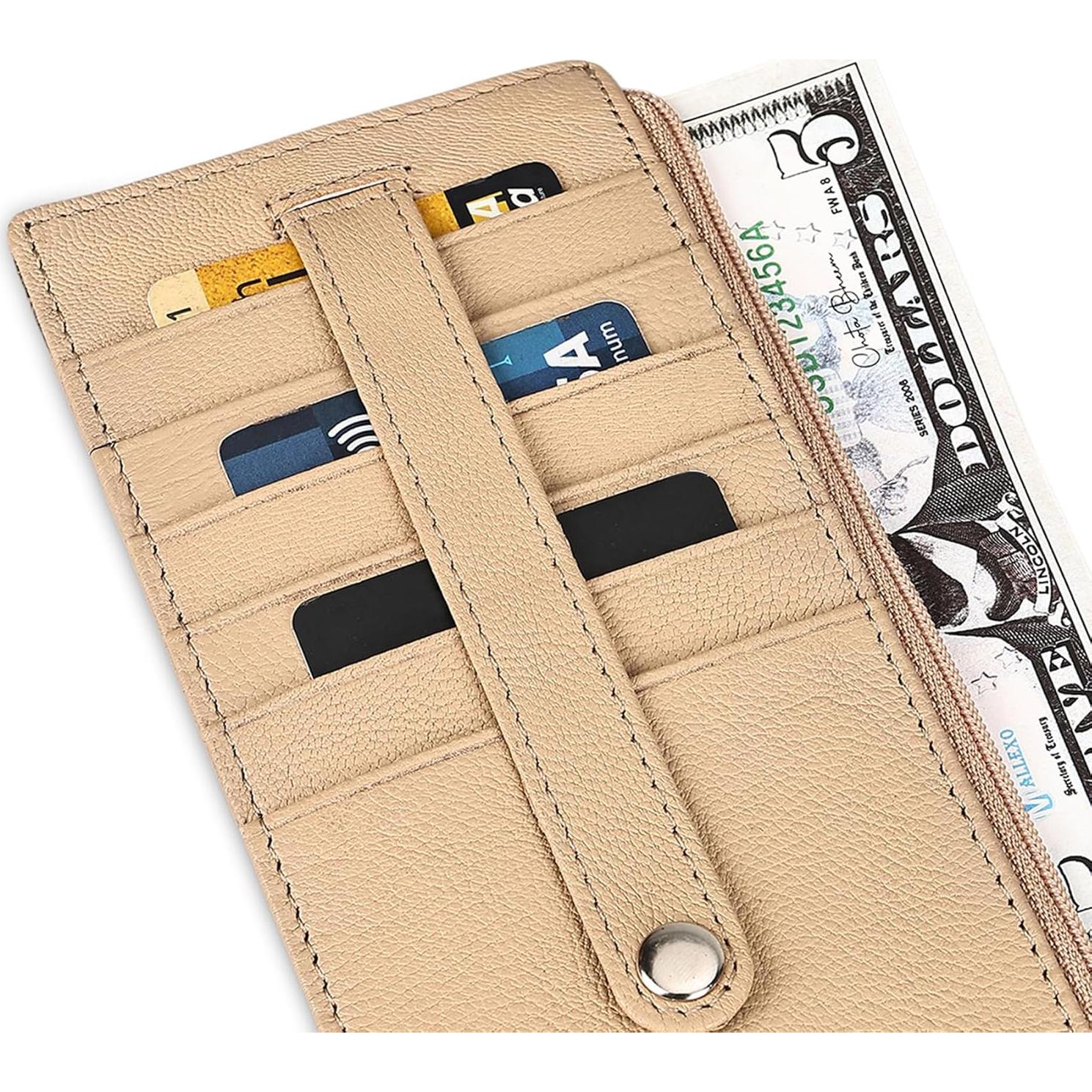 Cartera de Cuero Genuino para Mujeres Leatherboss Beige RFID