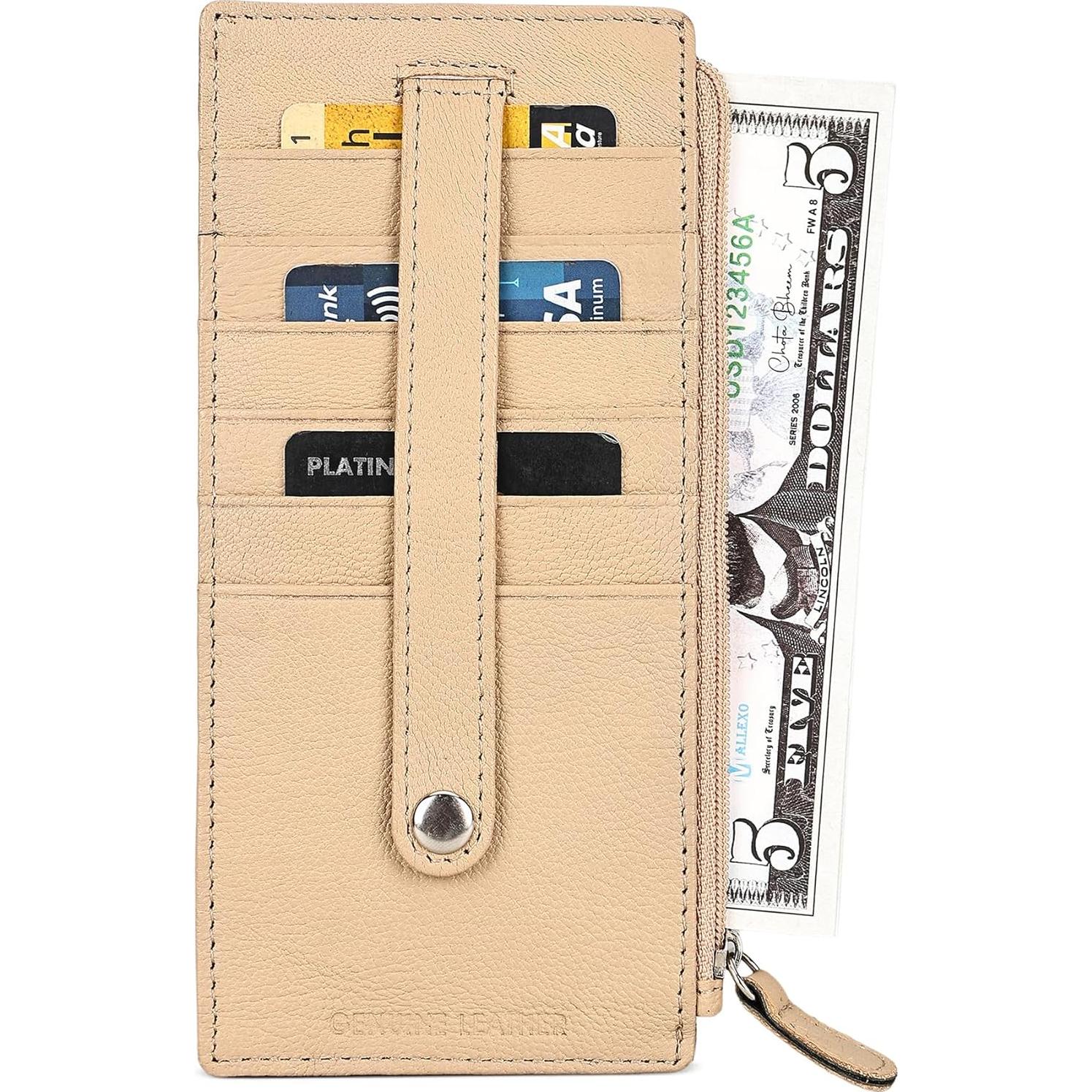 Cartera de Cuero Genuino para Mujeres Leatherboss Beige RFID