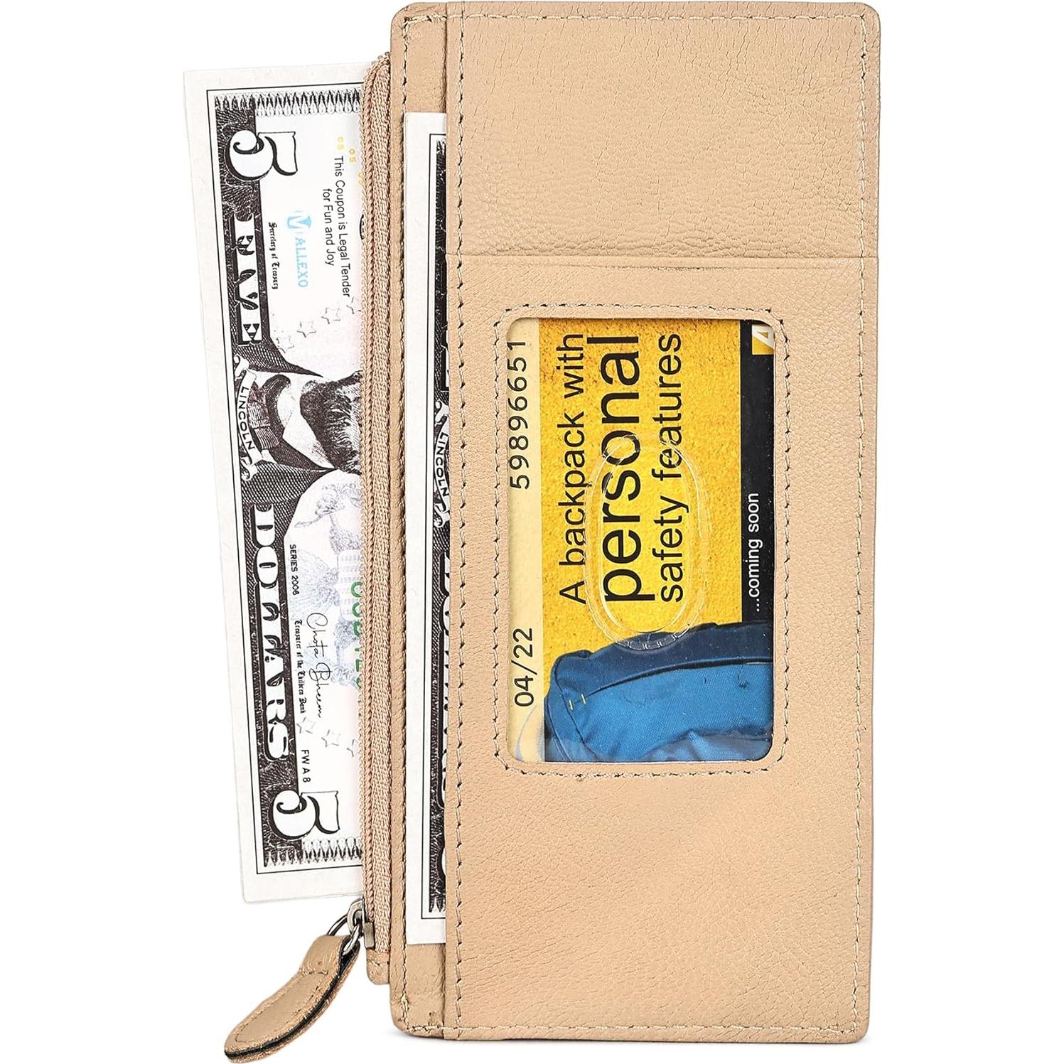 Cartera de Cuero Genuino para Mujeres Leatherboss Beige RFID