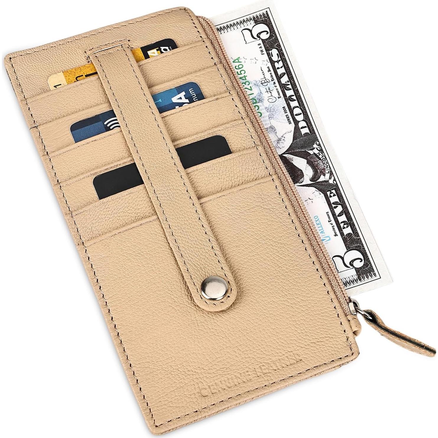 Cartera de Cuero Genuino para Mujeres Leatherboss Beige RFID