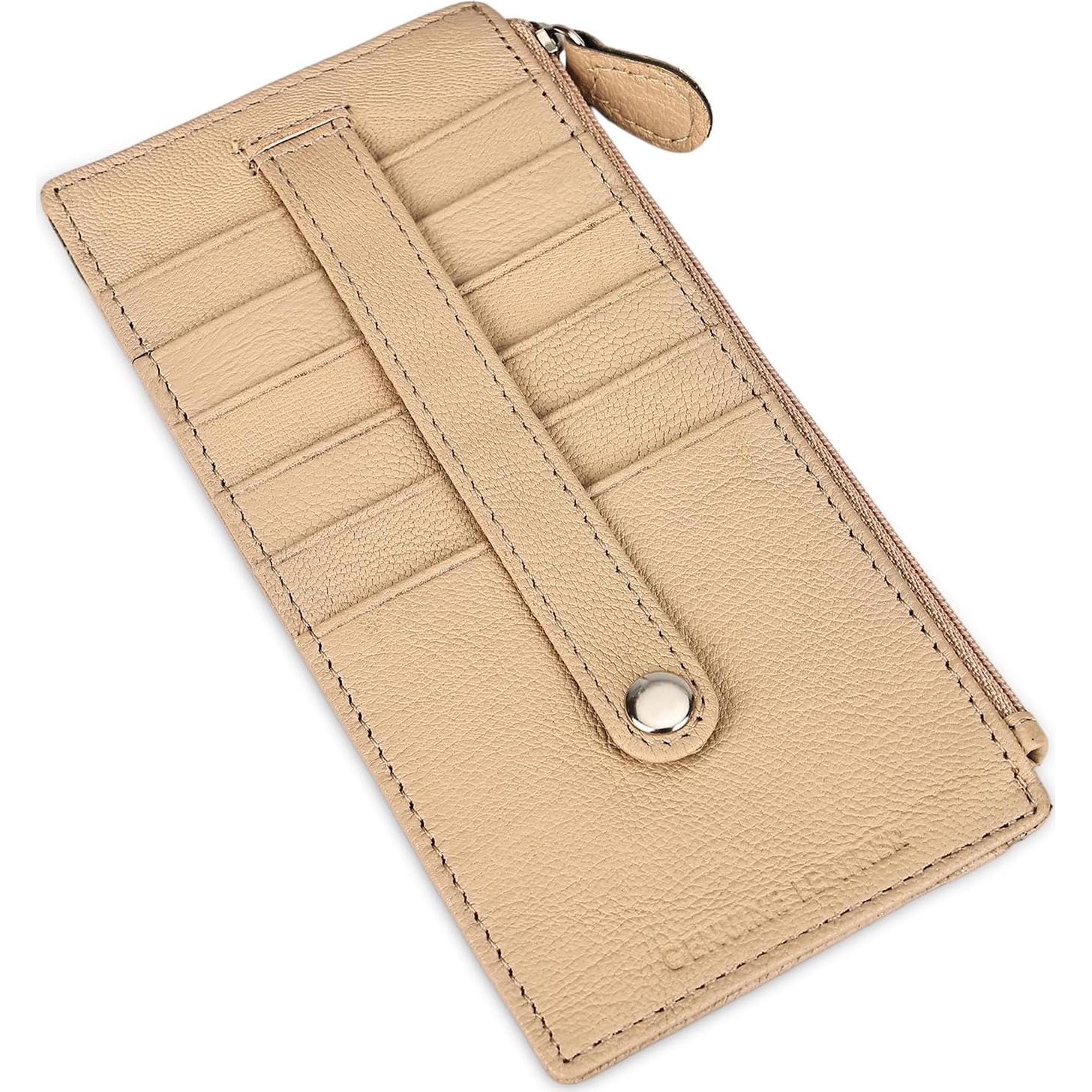 Cartera de Cuero Genuino para Mujeres Leatherboss Beige RFID