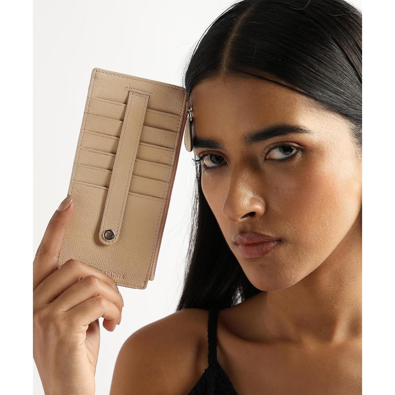 Cartera de Cuero Genuino para Mujeres Leatherboss Beige RFID