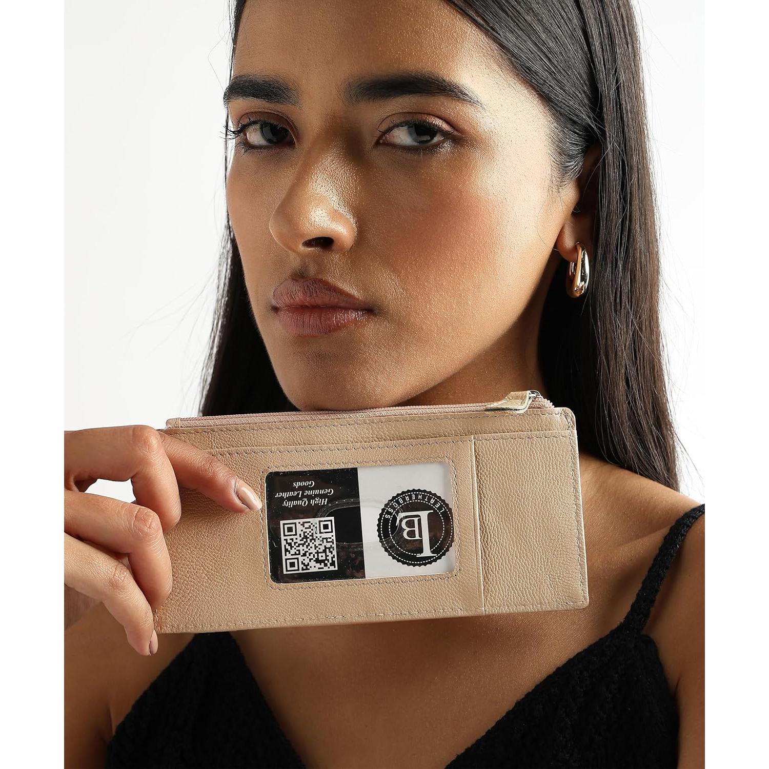 Cartera de Cuero Genuino para Mujeres Leatherboss Beige RFID