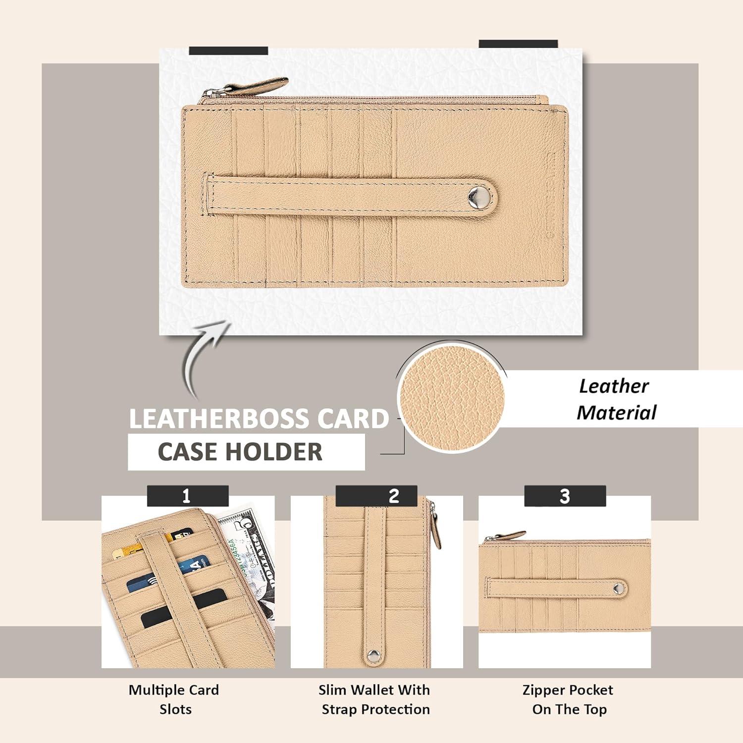 Cartera de Cuero Genuino para Mujeres Leatherboss Beige RFID