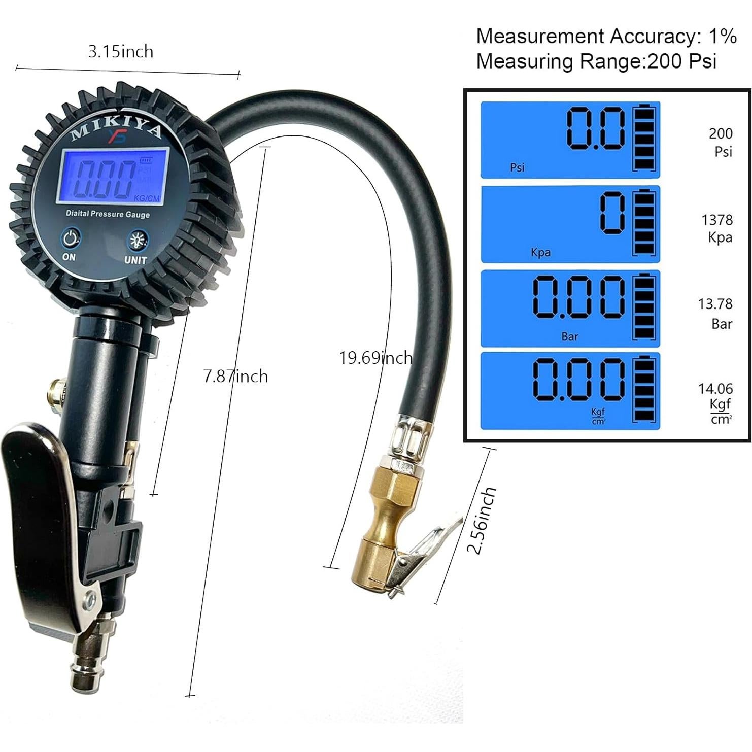 Medidor de Presión de Neumáticos Digital YSmikiya con Inflador 250 PSI