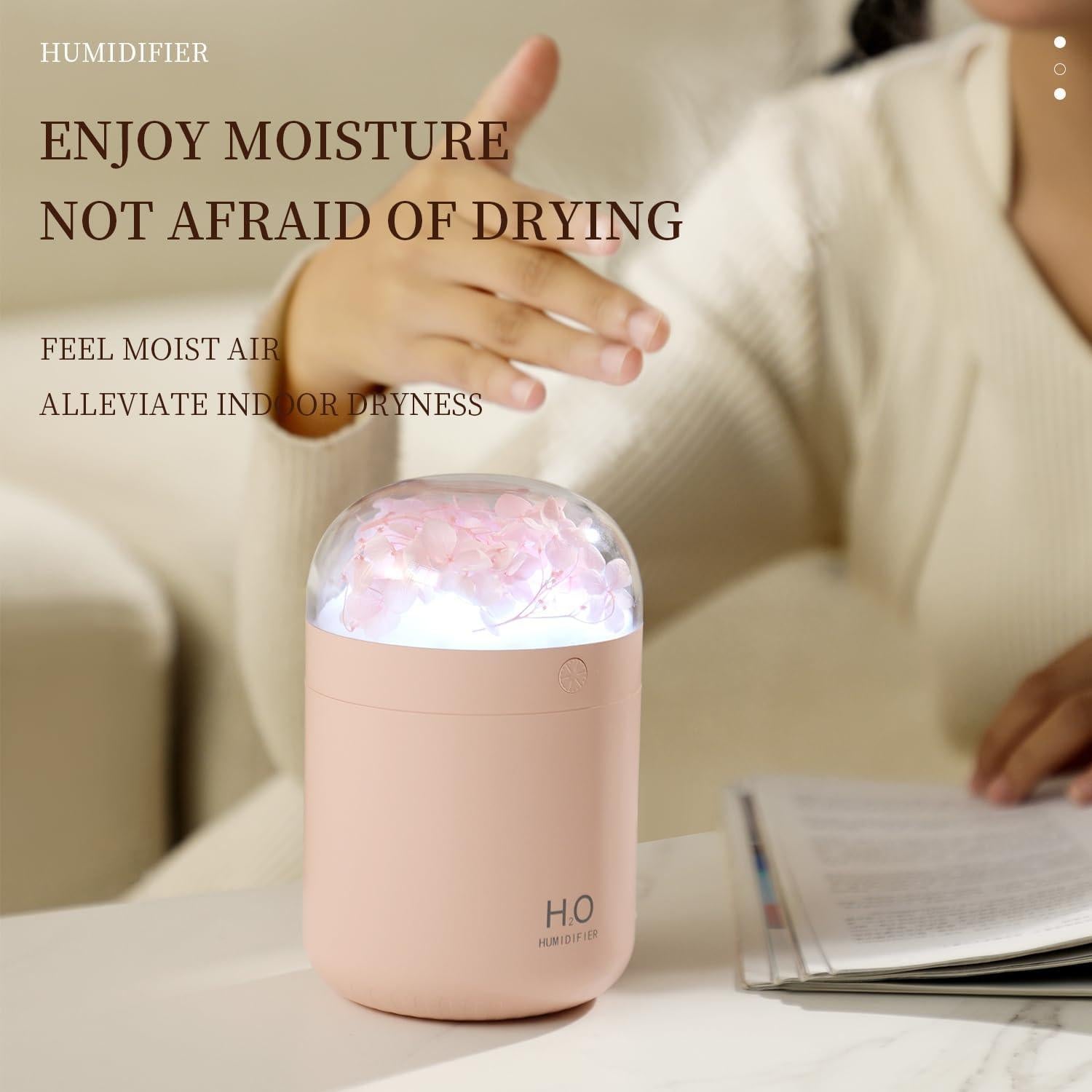 Humidificador Mini H2O Jialong Rosa con Luz LED y 3 Modos