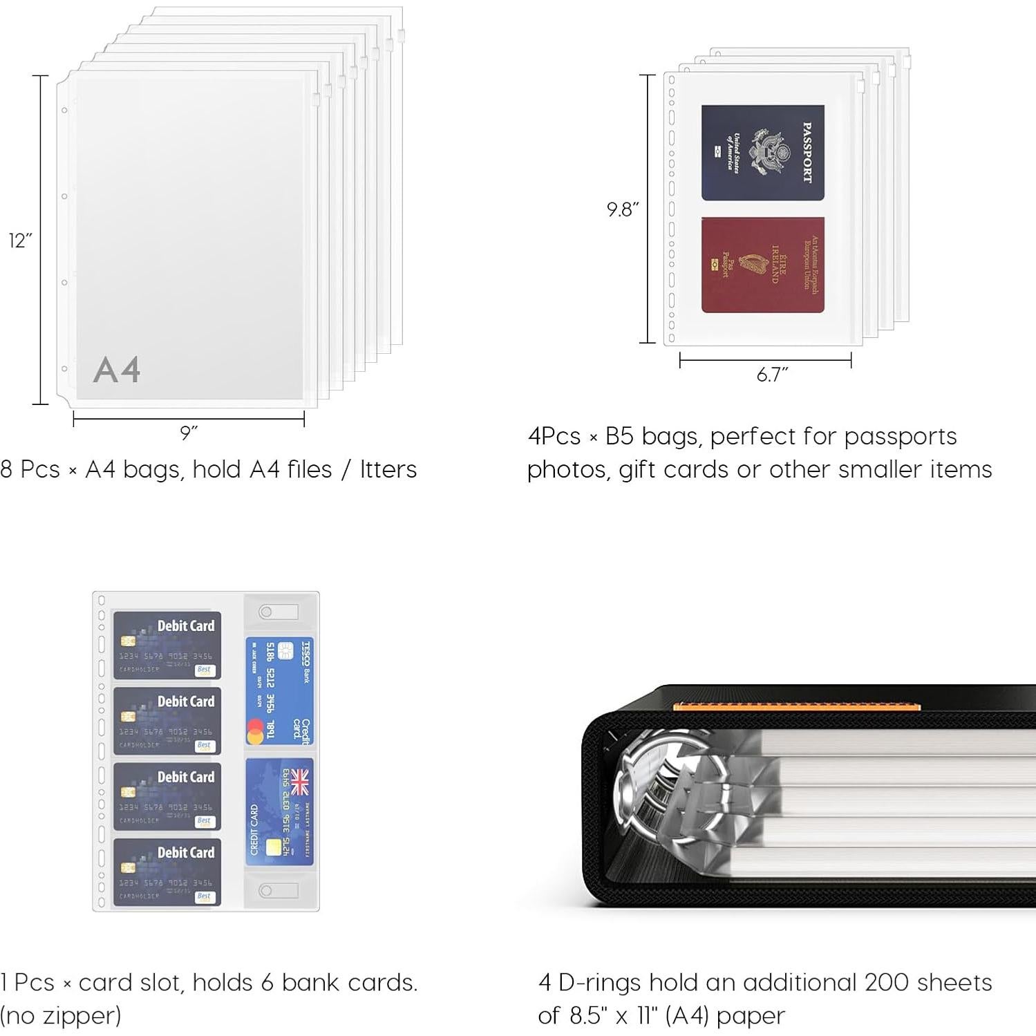 Organizador de Documentos Viesembo A4 Resistente al Fuego Negro