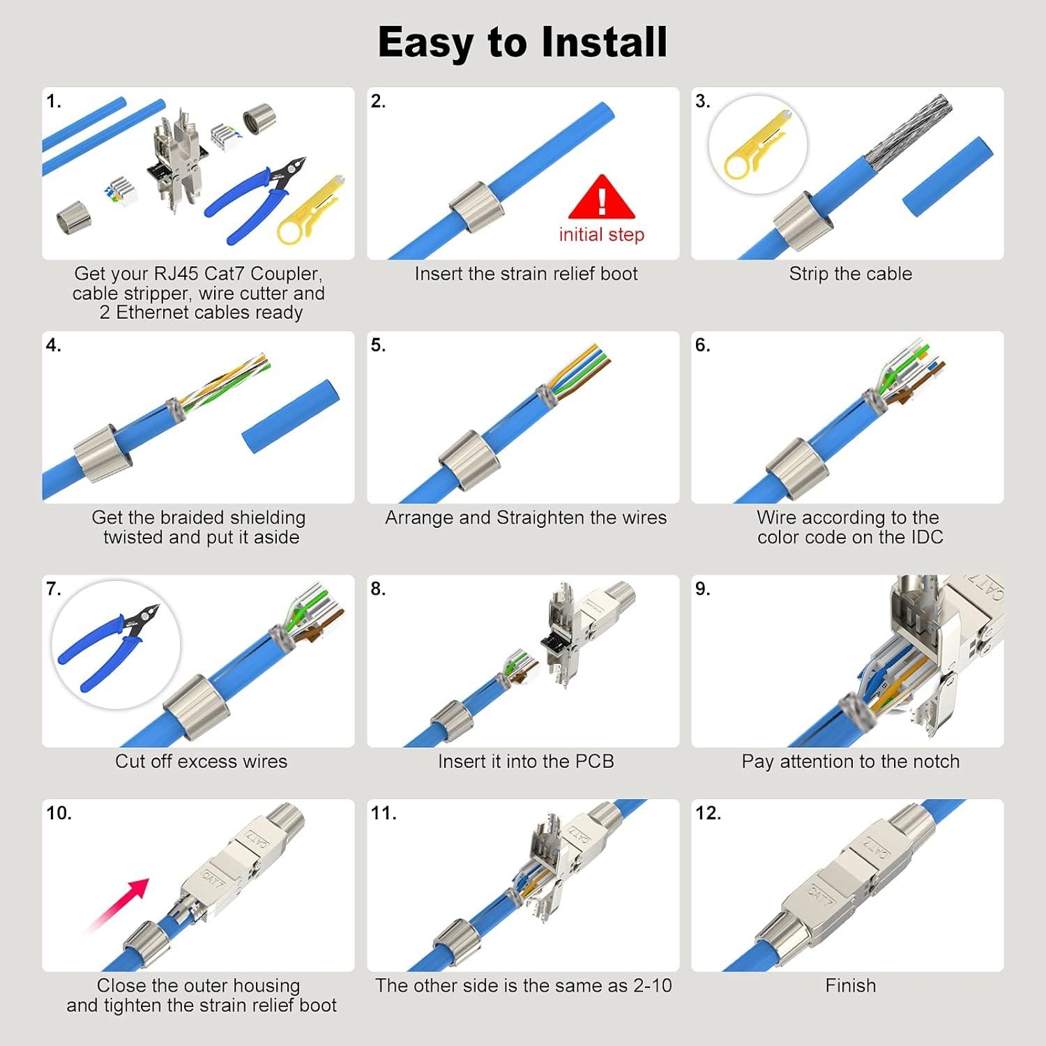 Acoplador RJ45 VCELINK sin herramientas, extensor Ethernet Cat7 2 unidades