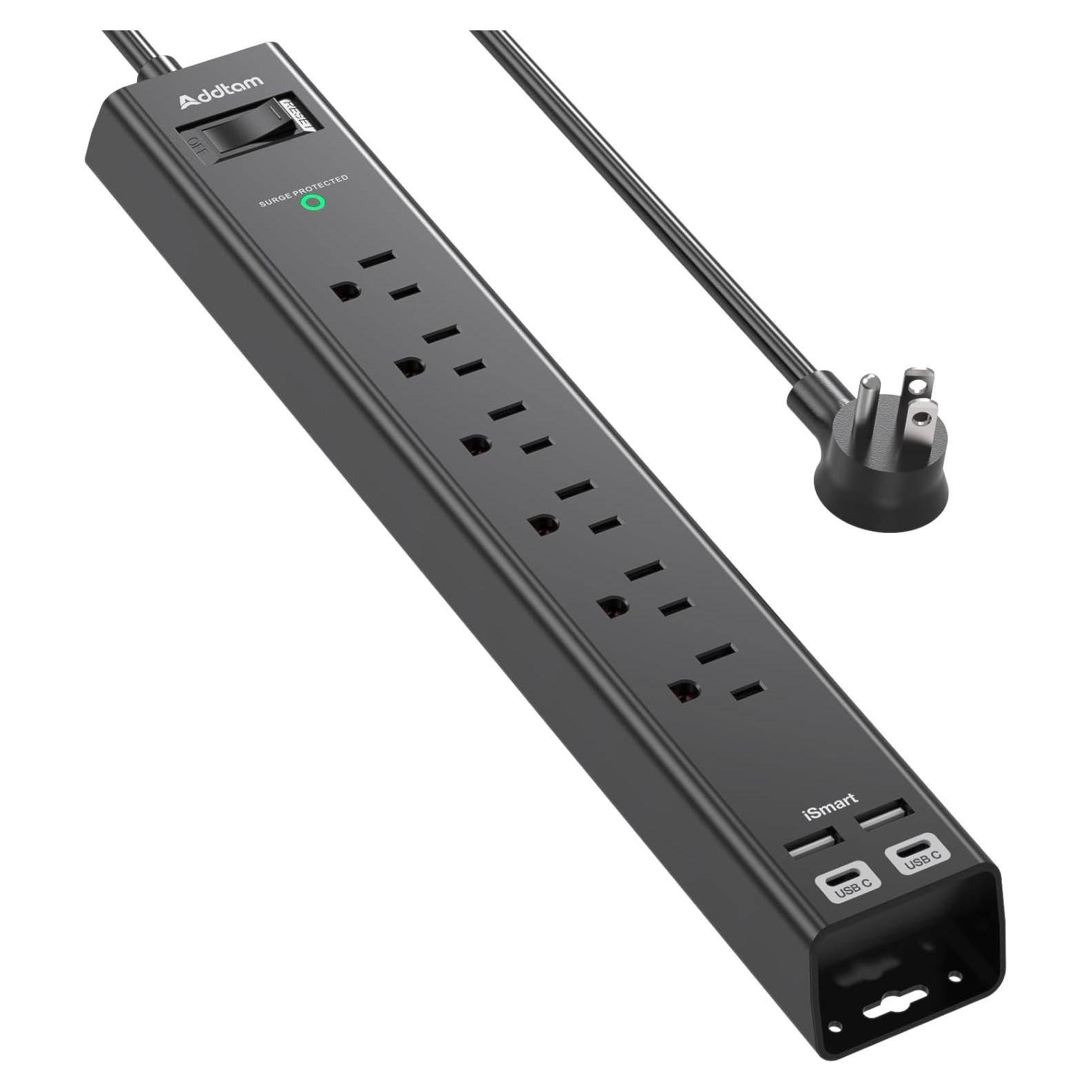Regleta de Protección Addtam 2 pies con 6 Salidas AC y 4 USB