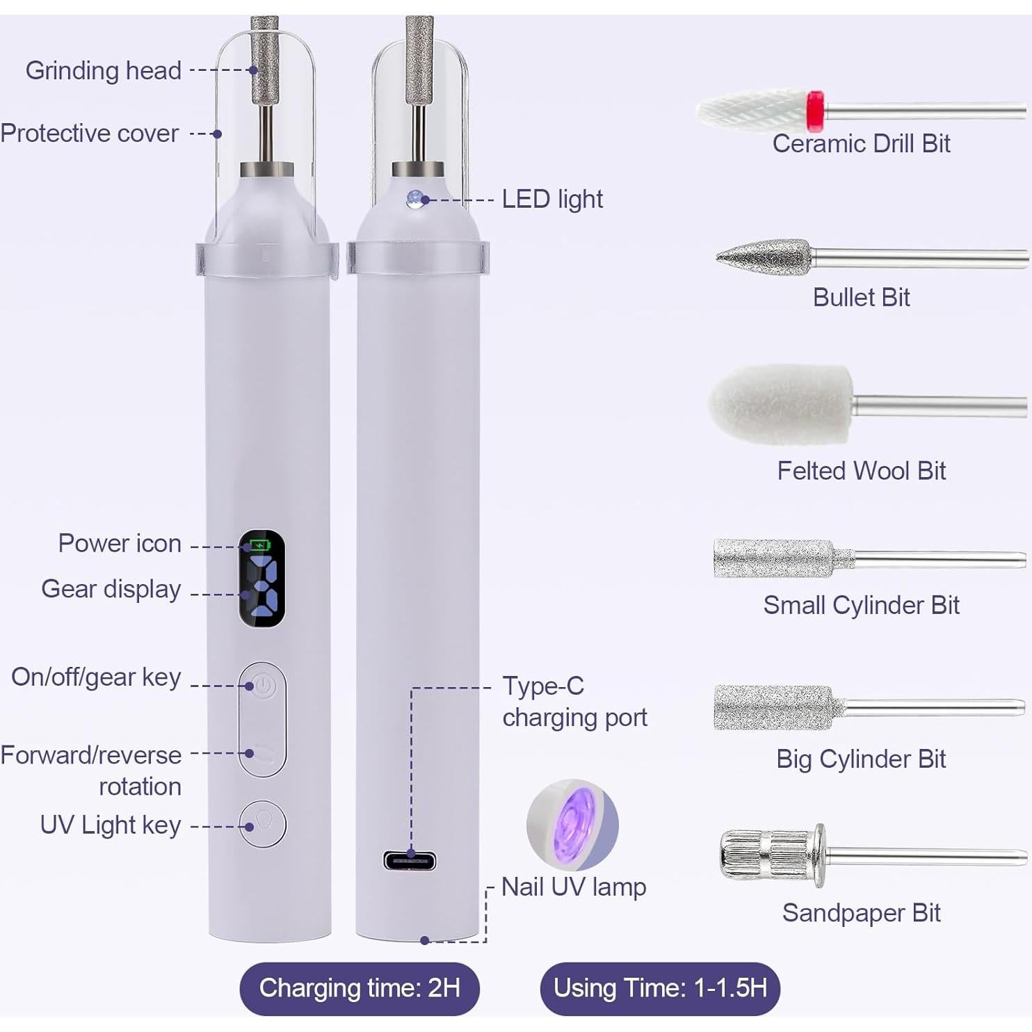 Kit de Taladro de Uñas Eléctrico LIARTY 6-en-1 Inalámbrico