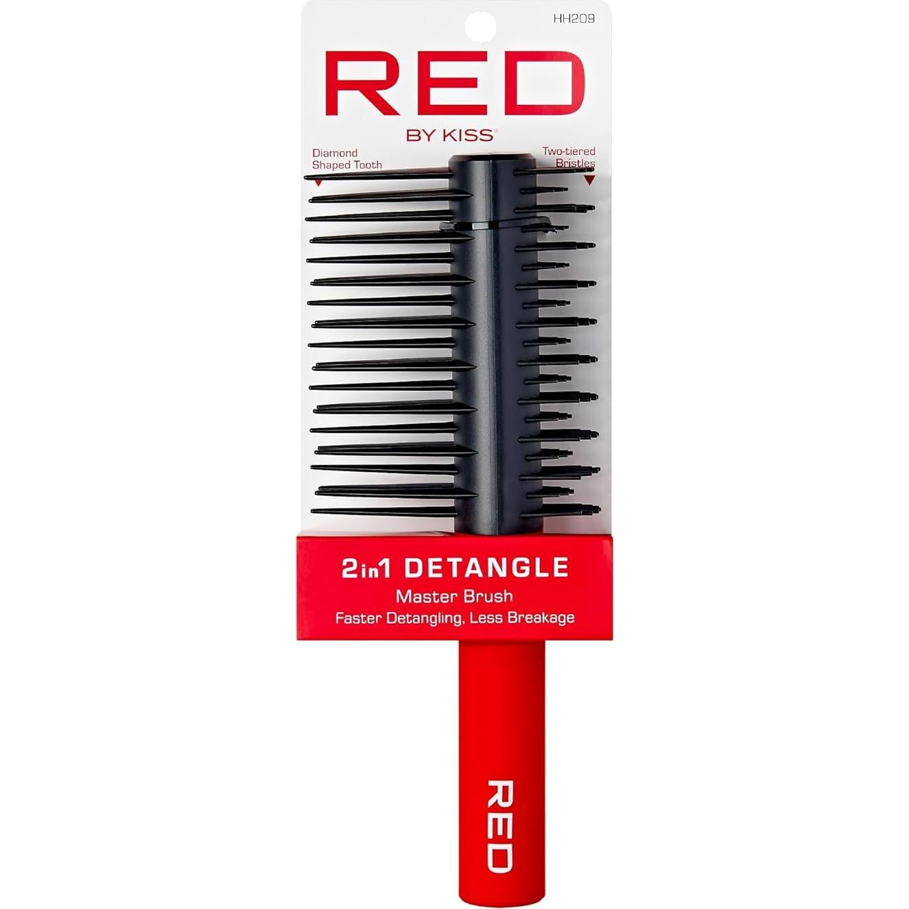 Cepillo Desenredante 2-En-1 RED by Kiss para Todo Tipo de Cabello