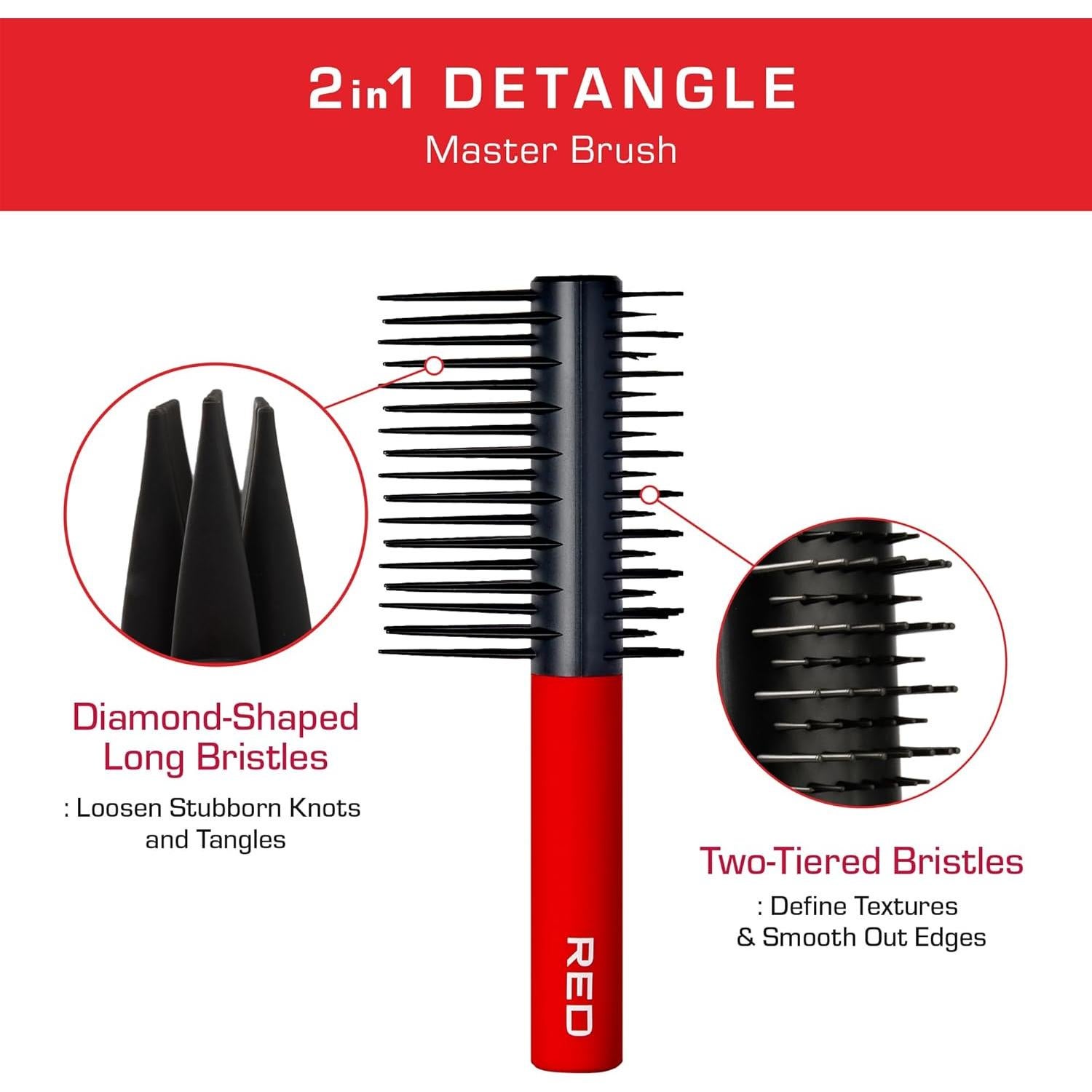 Cepillo Desenredante 2-En-1 RED by Kiss para Todo Tipo de Cabello