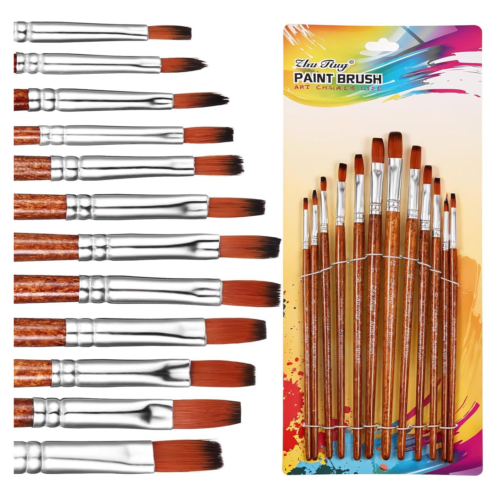 Juego de 12 Pinceles Planos Giantree de Nylon para Pintura