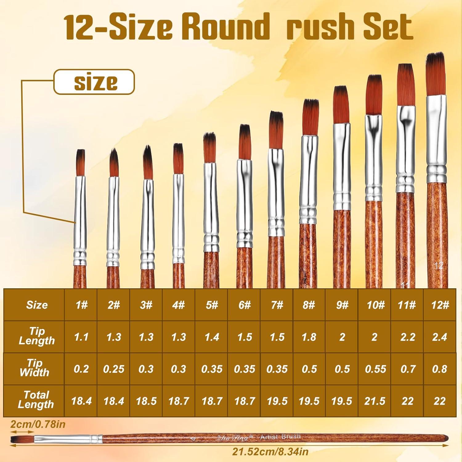 Juego de 12 Pinceles Planos Giantree de Nylon para Pintura