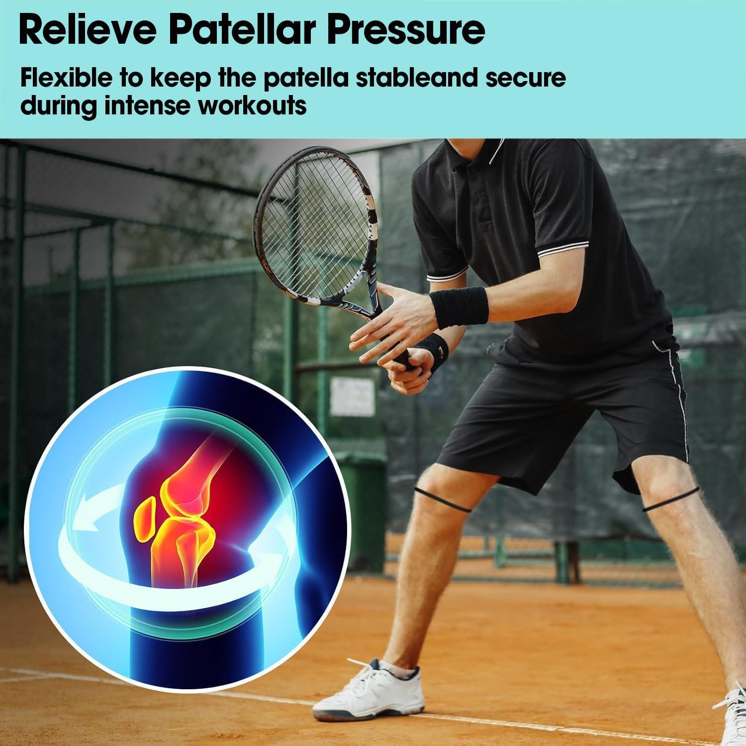 2PCS Patellar Tendon Support Strap, Knee Pain Relief & Patella Stabilizer Knee Strap Brace Support for Hiking, Soccer, Basketball, Running, Jumpers Knee, Tennis, Volleyball & Squats (Black)