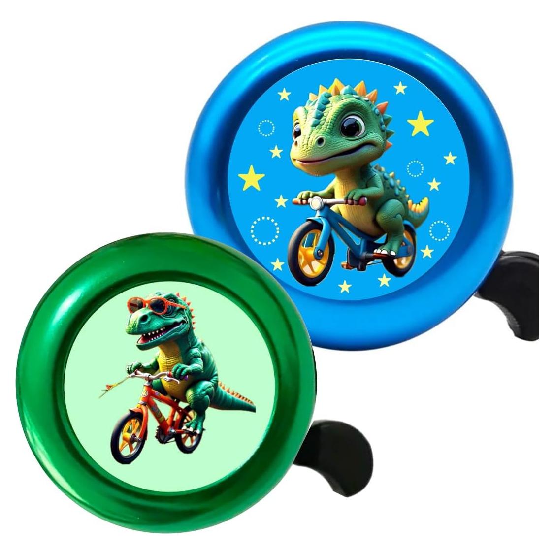 Timbre de Bicicleta para Niños Genérico - Diseño Dinosaurio Verde y Azul