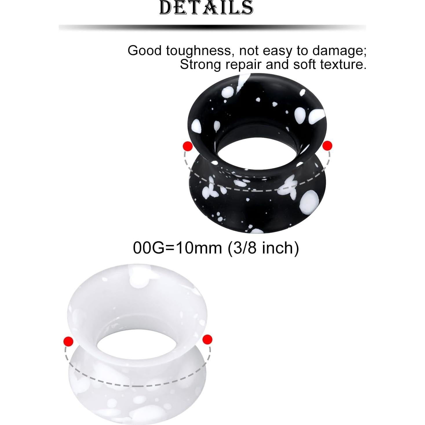 Tapones de Silicona Kridzisw 10G 50mm Doble Flare Negro Blanco