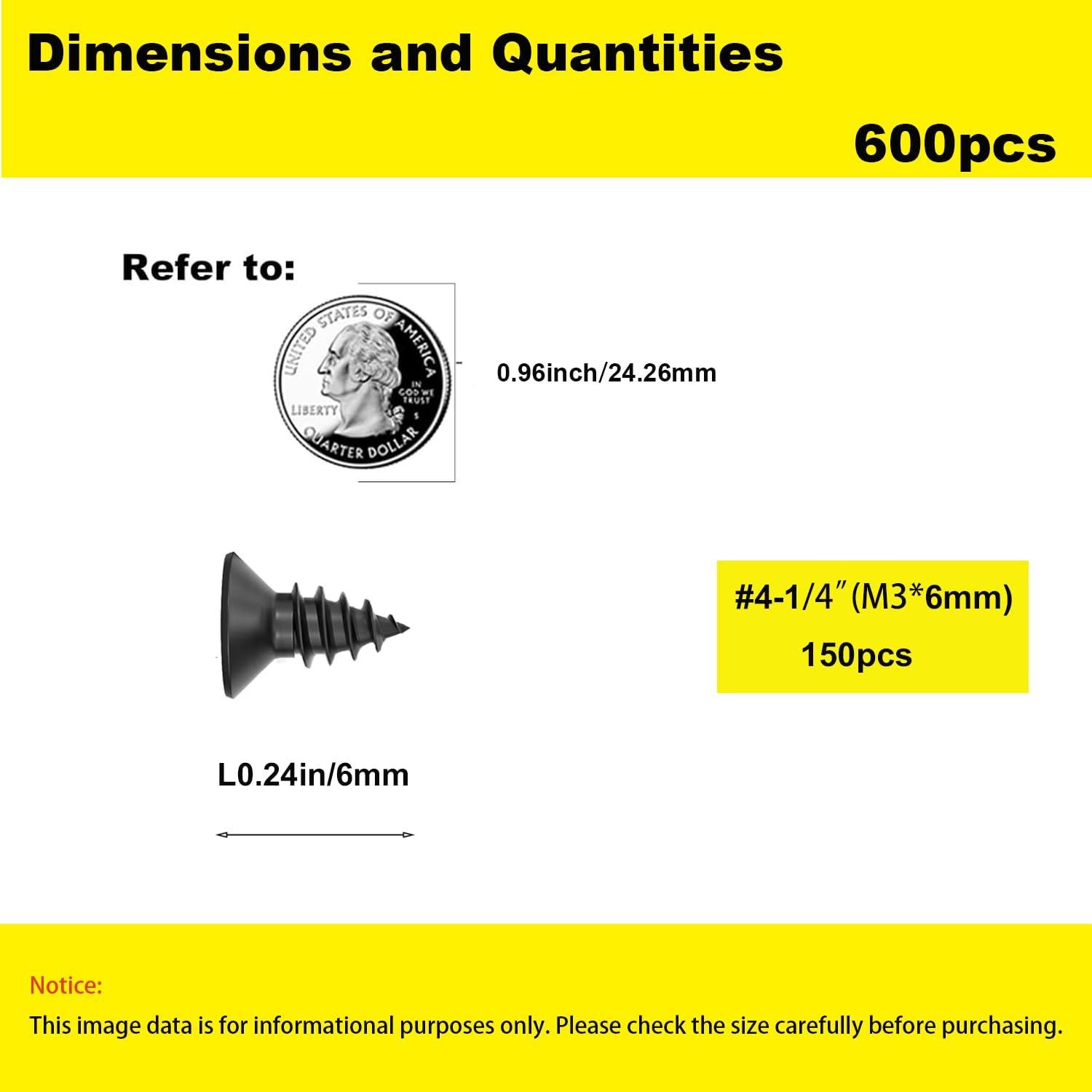 Tornillos Cortos Phillips M3x6mm LERNOU - 150 Piezas para Madera