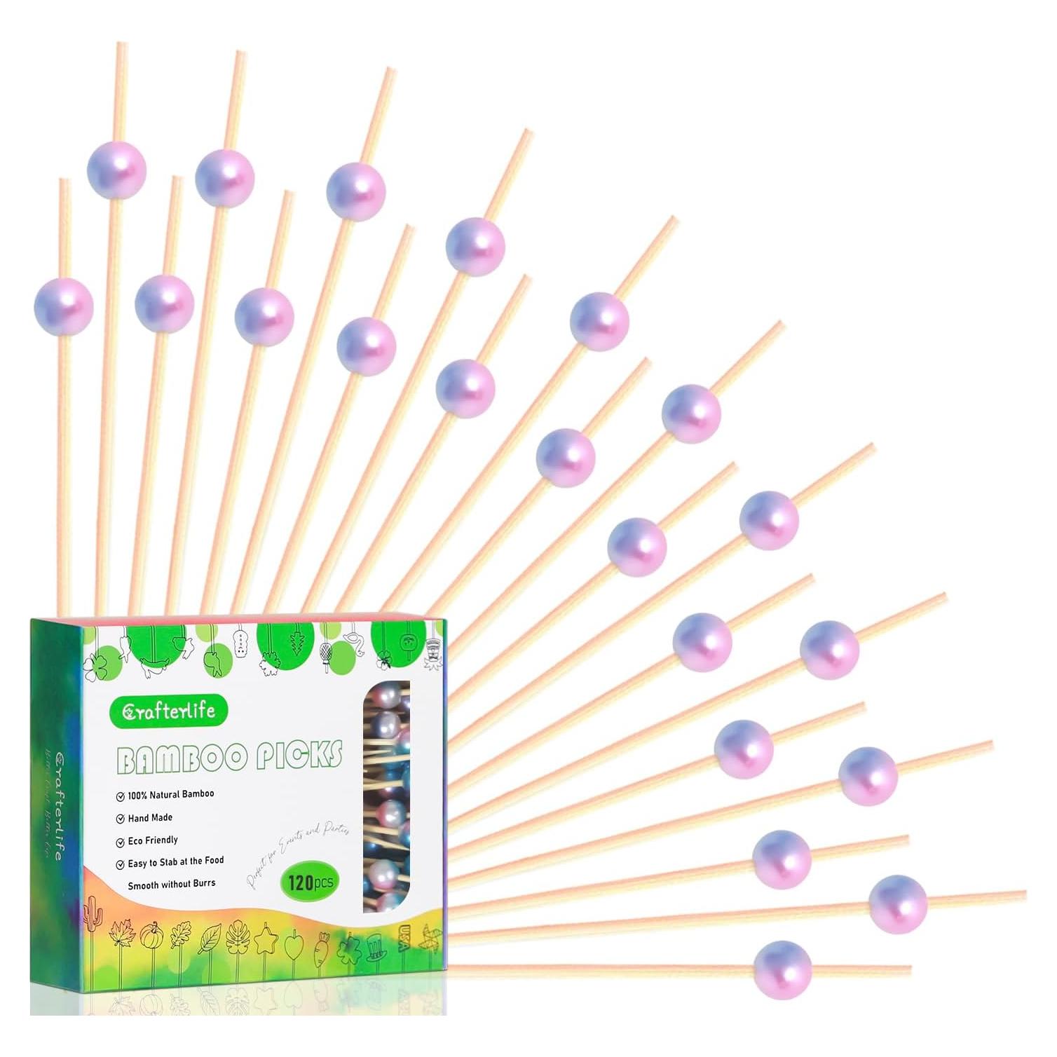 120 Palillos de Cóctel de Bambú Natural Perla de Sirena 11.94 cm