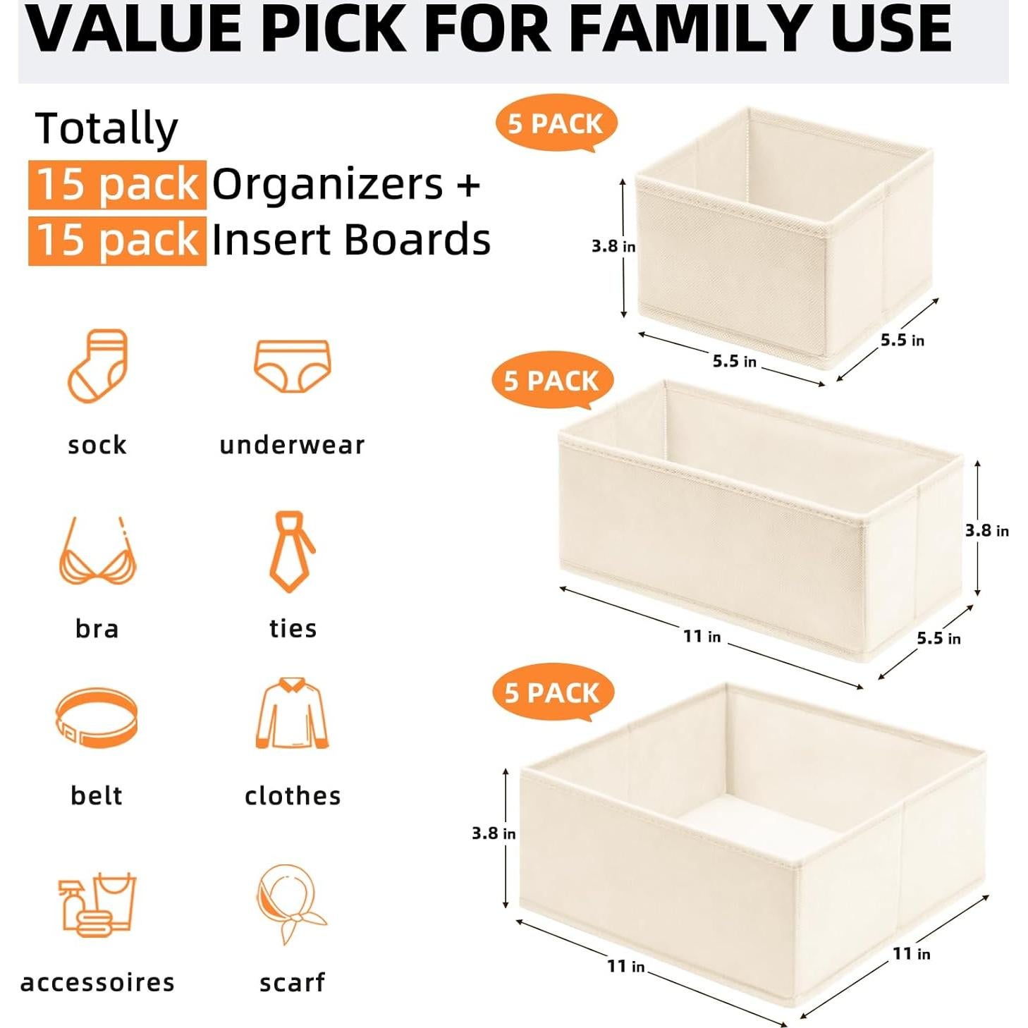 Organizador de Cajones Criusia Beige - 15 Divisores Plegables