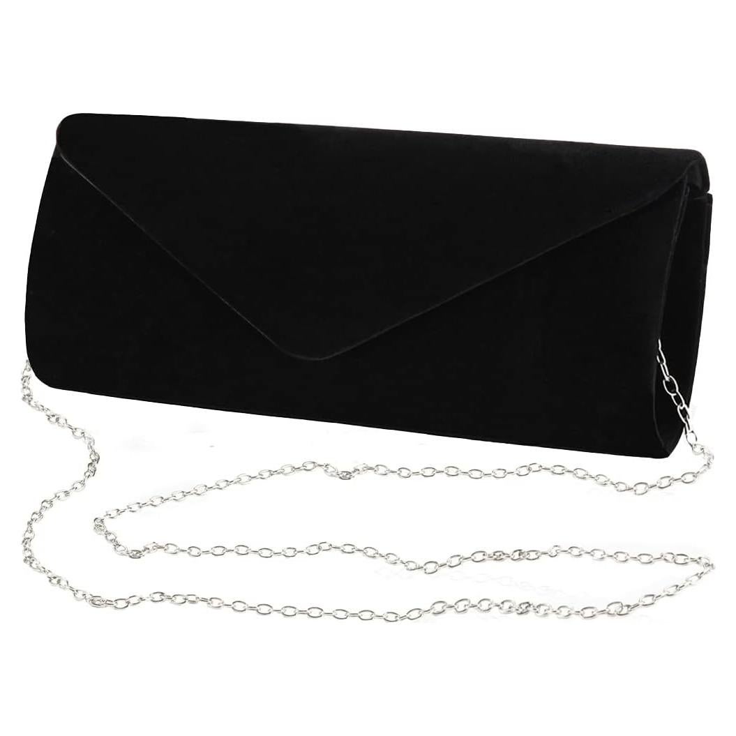 Bolso de Noche YIXUND Negro de Terciopelo con Cadena Desmontable
