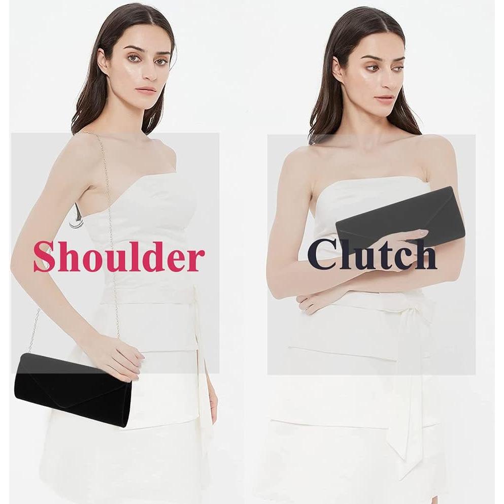 Bolso de Noche YIXUND Negro de Terciopelo con Cadena Desmontable