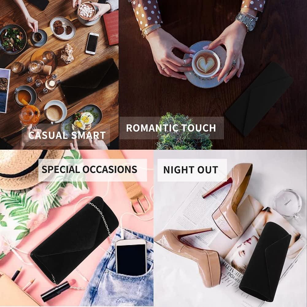 Bolso de Noche YIXUND Negro de Terciopelo con Cadena Desmontable