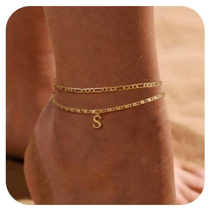 Pulsera de Tobillo Iniciales Tasiso Oro 14K Ajustable Impermeable