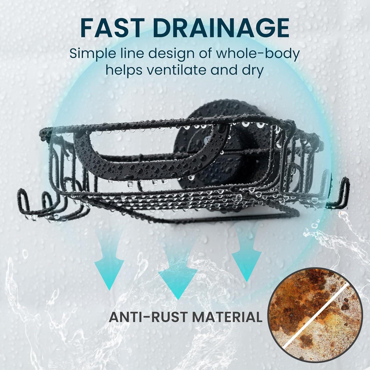 Soporte de Jabón TAILI Negro con Ventosa y Ganchos 14.2x11.7cm