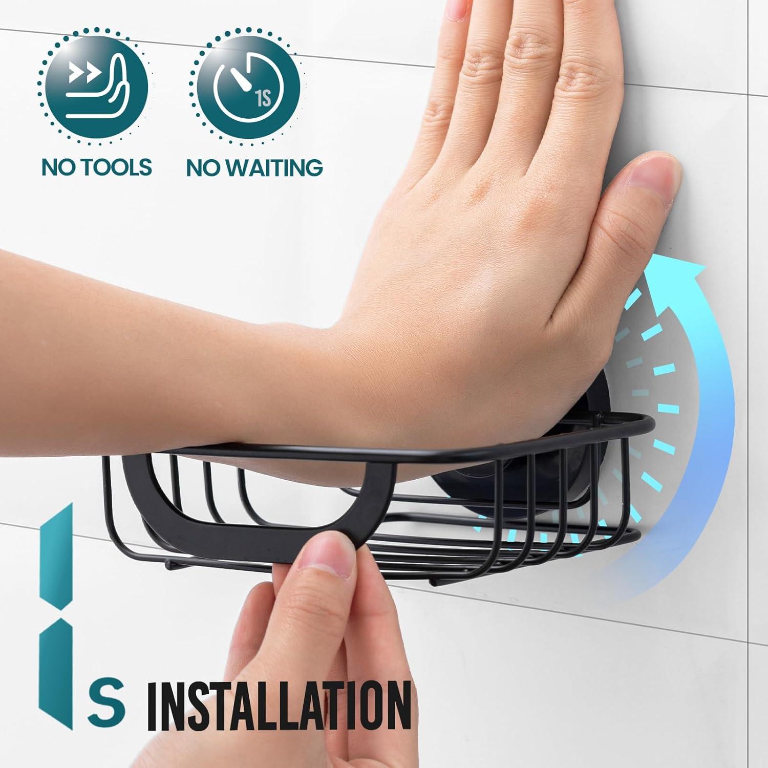 Soporte de Jabón TAILI Negro con Ventosa y Ganchos 14.2x11.7cm