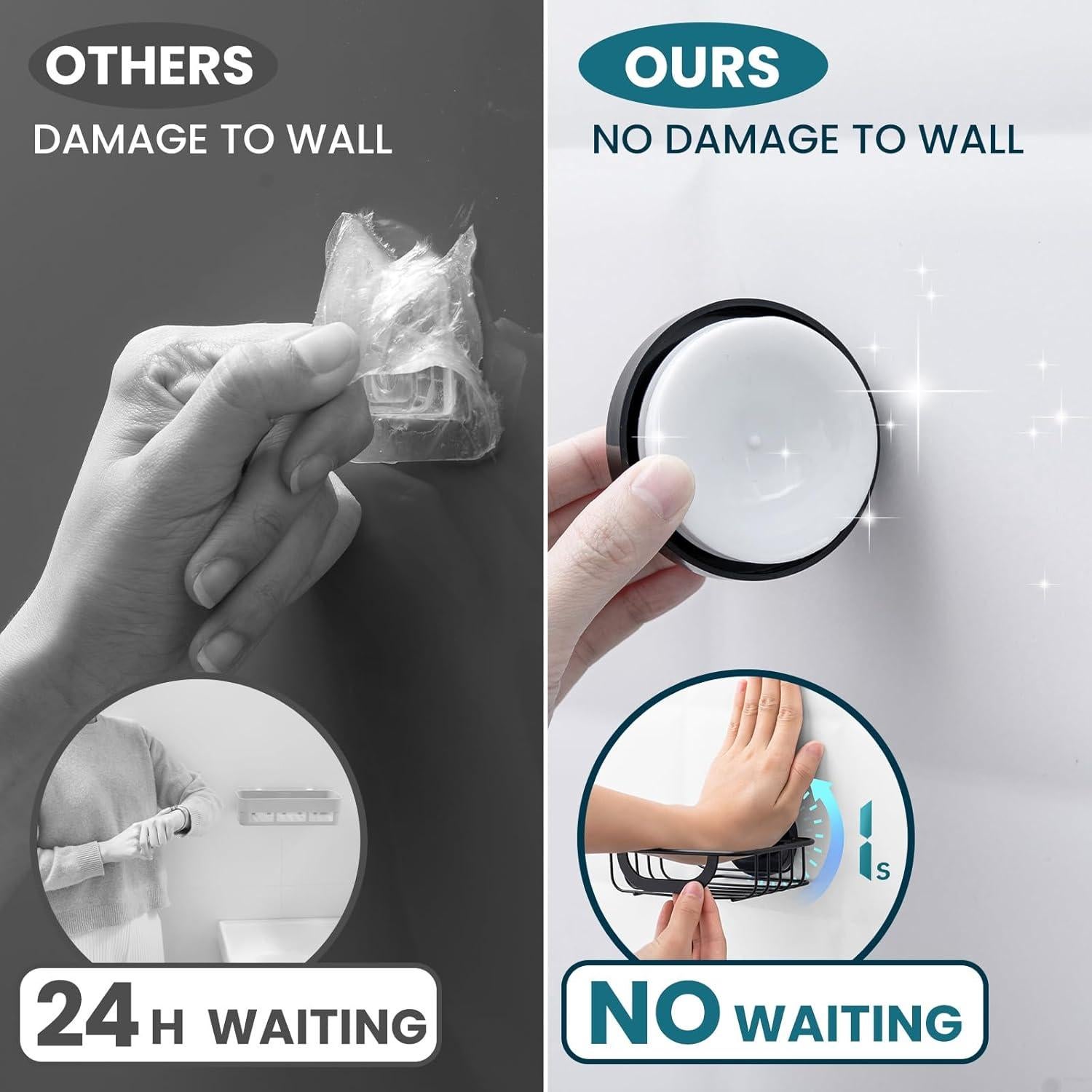 Soporte de Jabón TAILI Negro con Ventosa y Ganchos 14.2x11.7cm