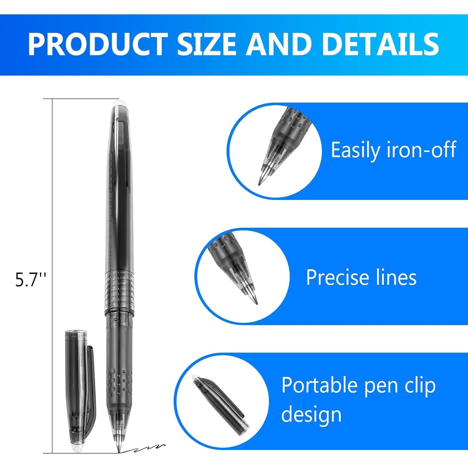 Set de 12 Bolígrafos Borrables por Calor para Tela Negro