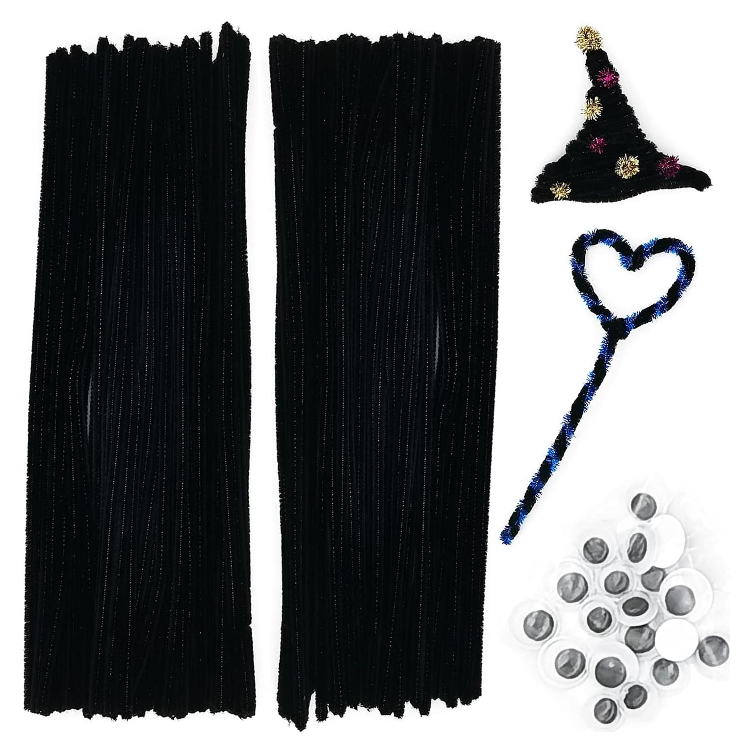 Set de 200 Limpiapipas Negros Cldamecy con 20 Ojos Móviles