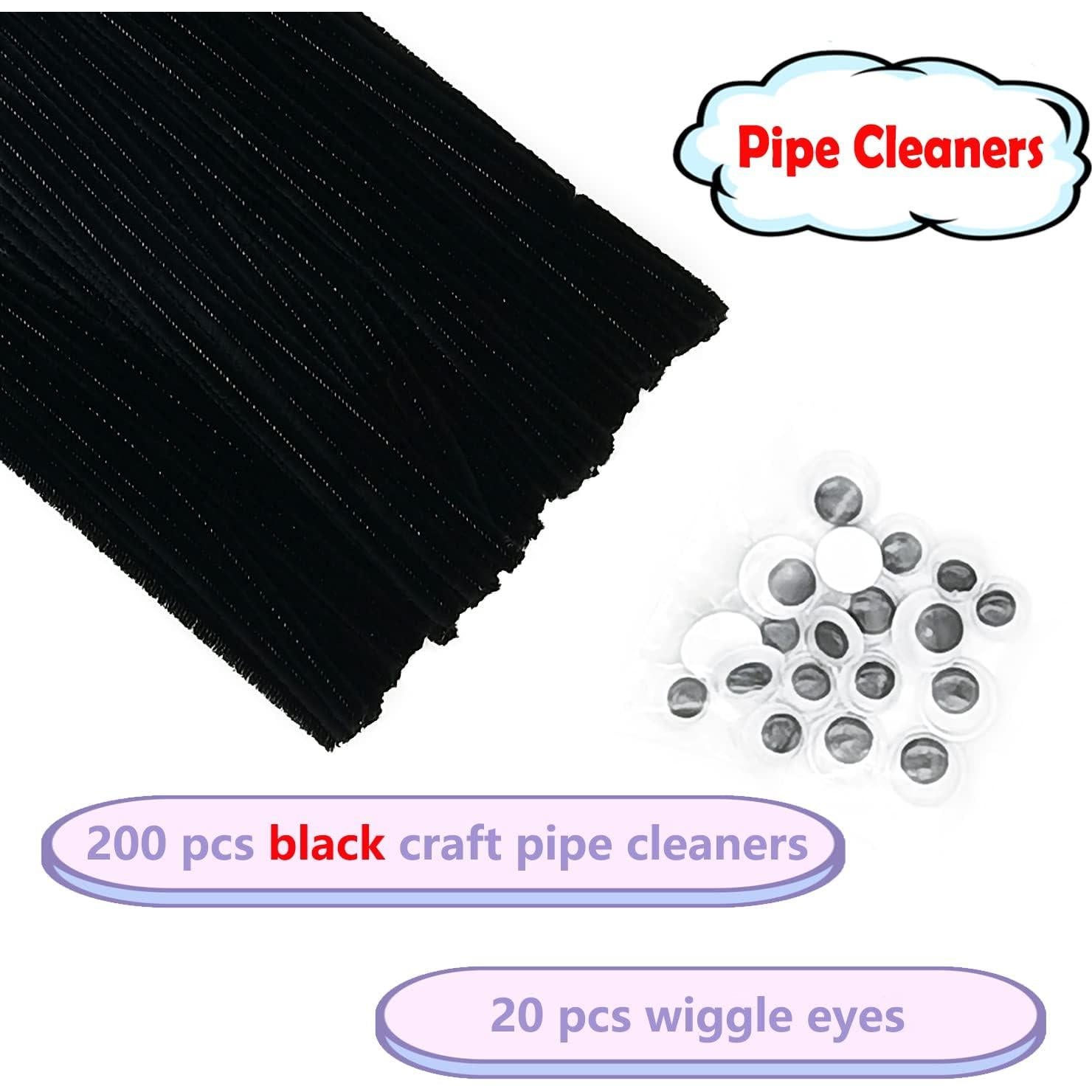 Set de 200 Limpiapipas Negros Cldamecy con 20 Ojos Móviles