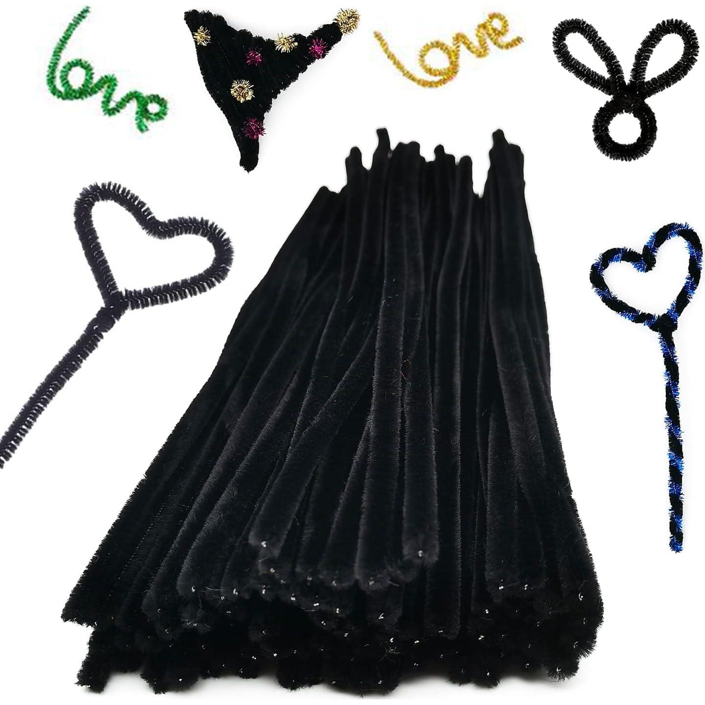 Set de 200 Limpiapipas Negros Cldamecy con 20 Ojos Móviles