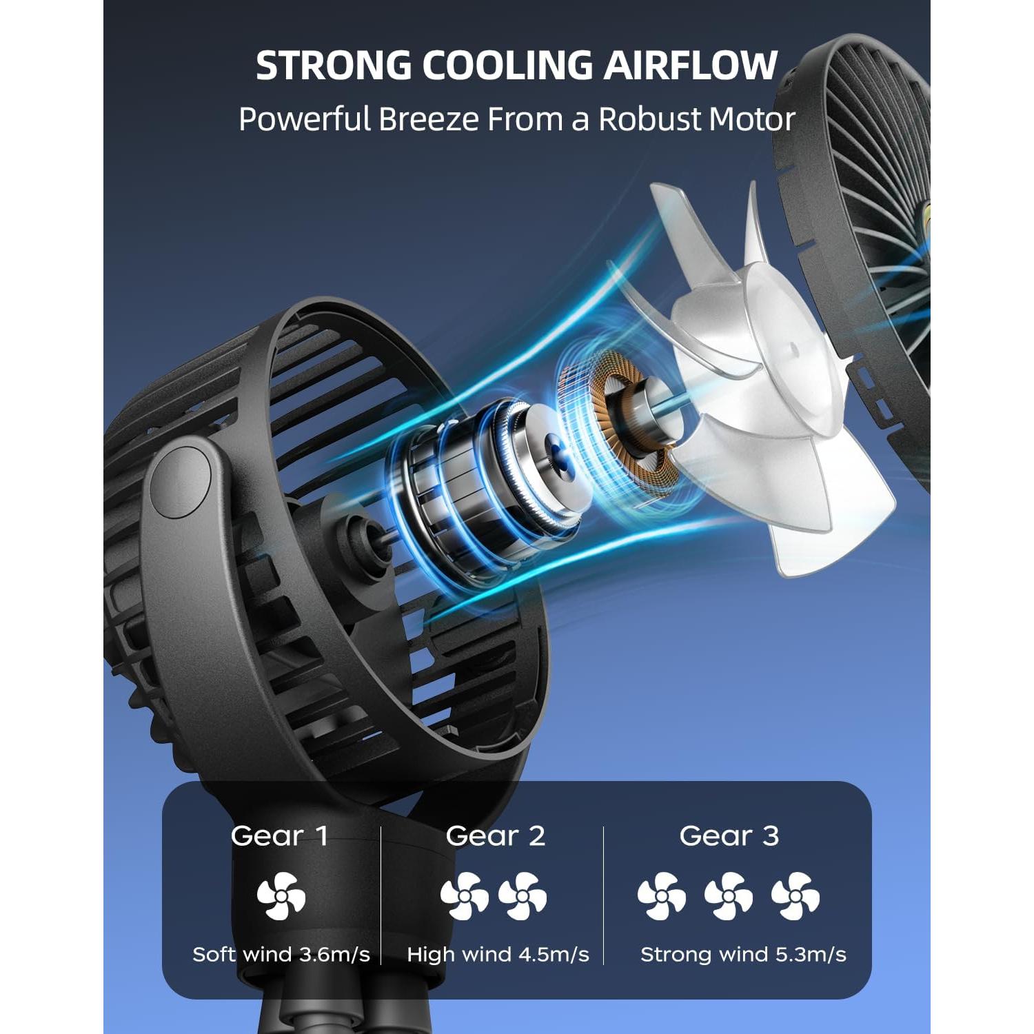 Ventilador de Coche Plegable Buywoo M25 3 Velocidades Negro