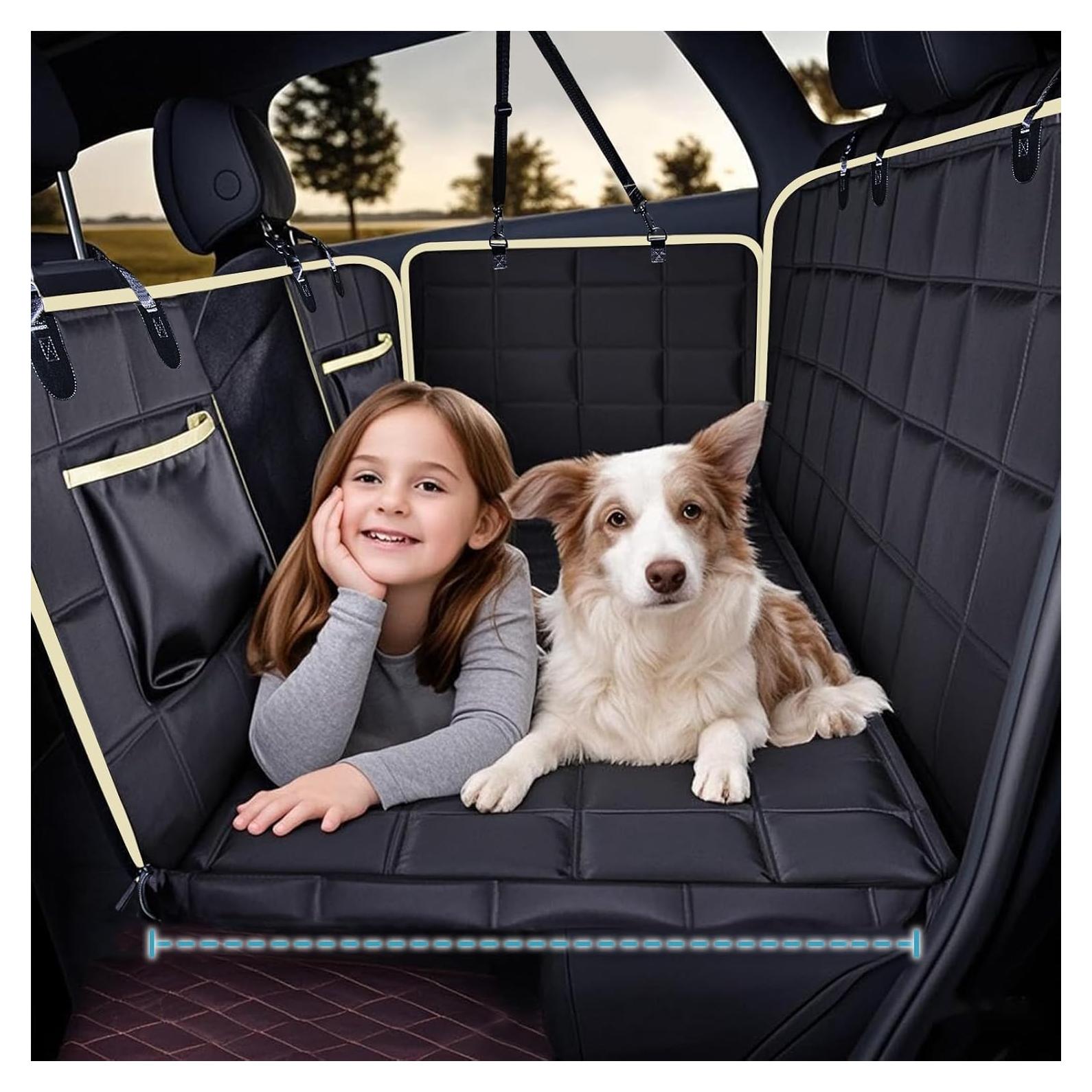 Lassie Heavy-Duty Dog Car Hammock with Mesh Window & Hard Bottom - Waterproof Back Seat Extender for Dogs Holds 400lbs, Non-Slip Pet Seat Protector, Universal Fit for SUV/Truck/Car