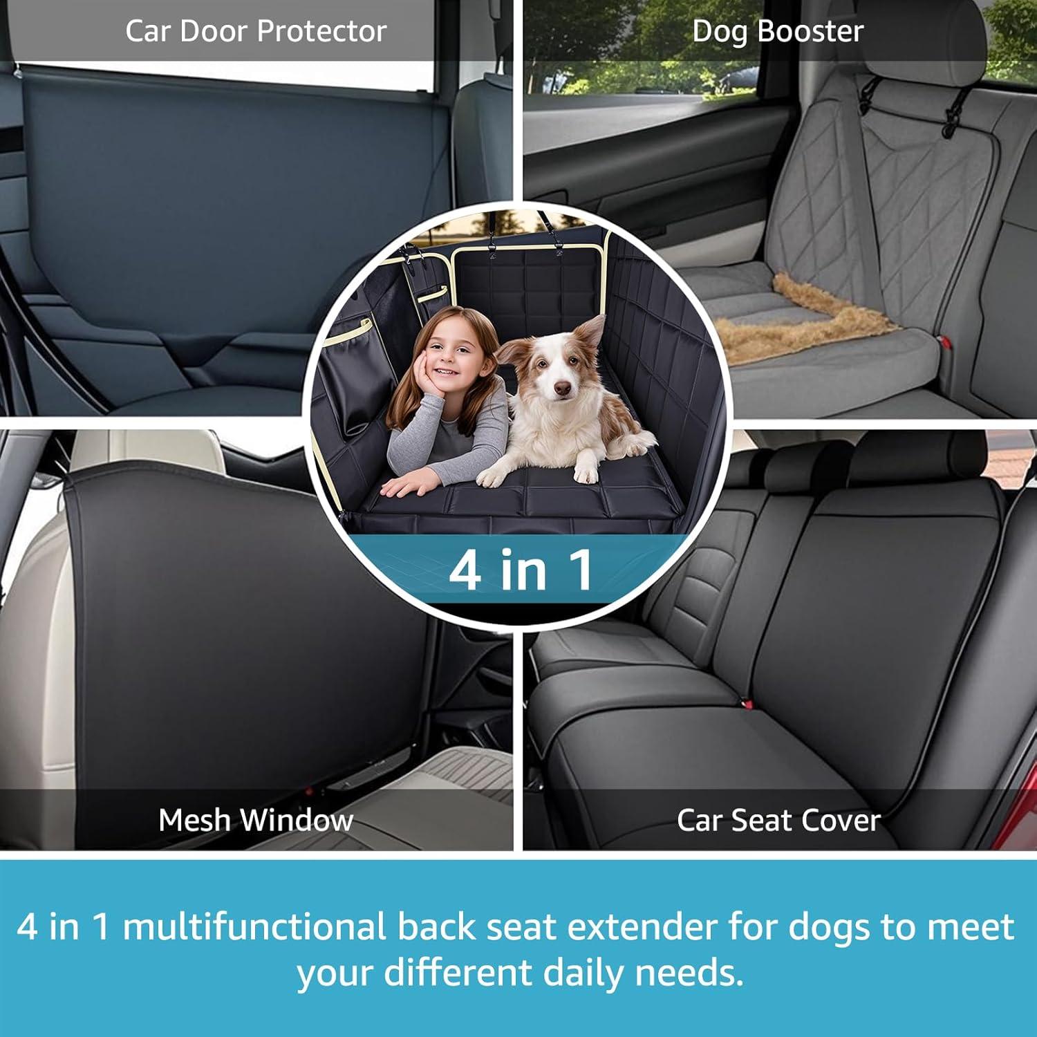 Lassie Heavy-Duty Dog Car Hammock with Mesh Window & Hard Bottom - Waterproof Back Seat Extender for Dogs Holds 400lbs, Non-Slip Pet Seat Protector, Universal Fit for SUV/Truck/Car